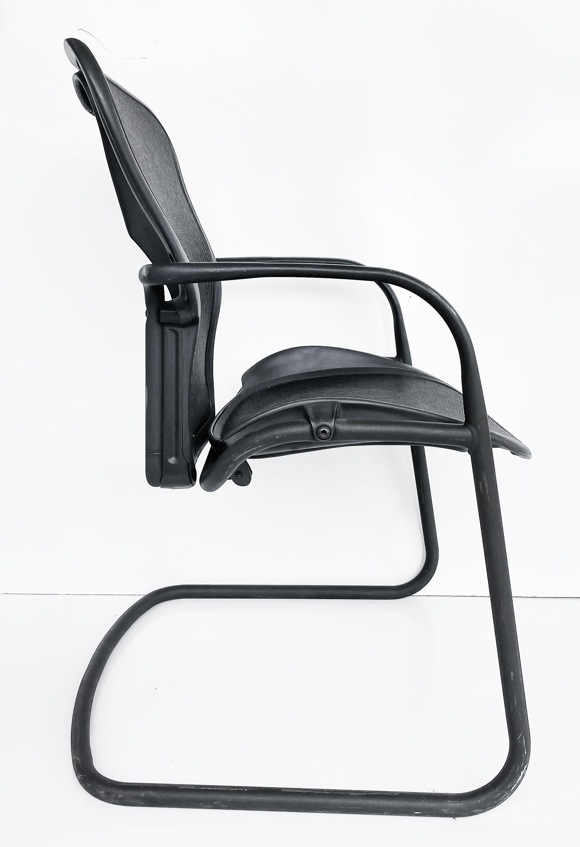 American Herman Miller Aeron Ergonomic Side Chairs,  Black Tubular Metal Frames & Mesh  For Sale