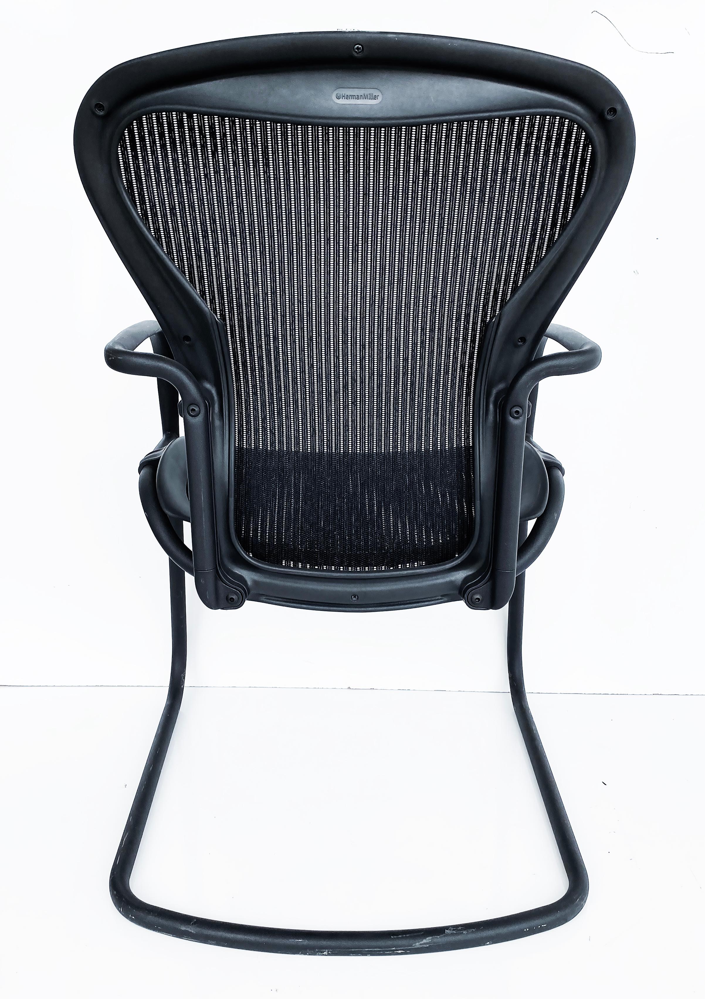 Herman Miller Aeron Ergonomic Side Chairs,  Black Tubular Metal Frames & Mesh  In Good Condition For Sale In Miami, FL