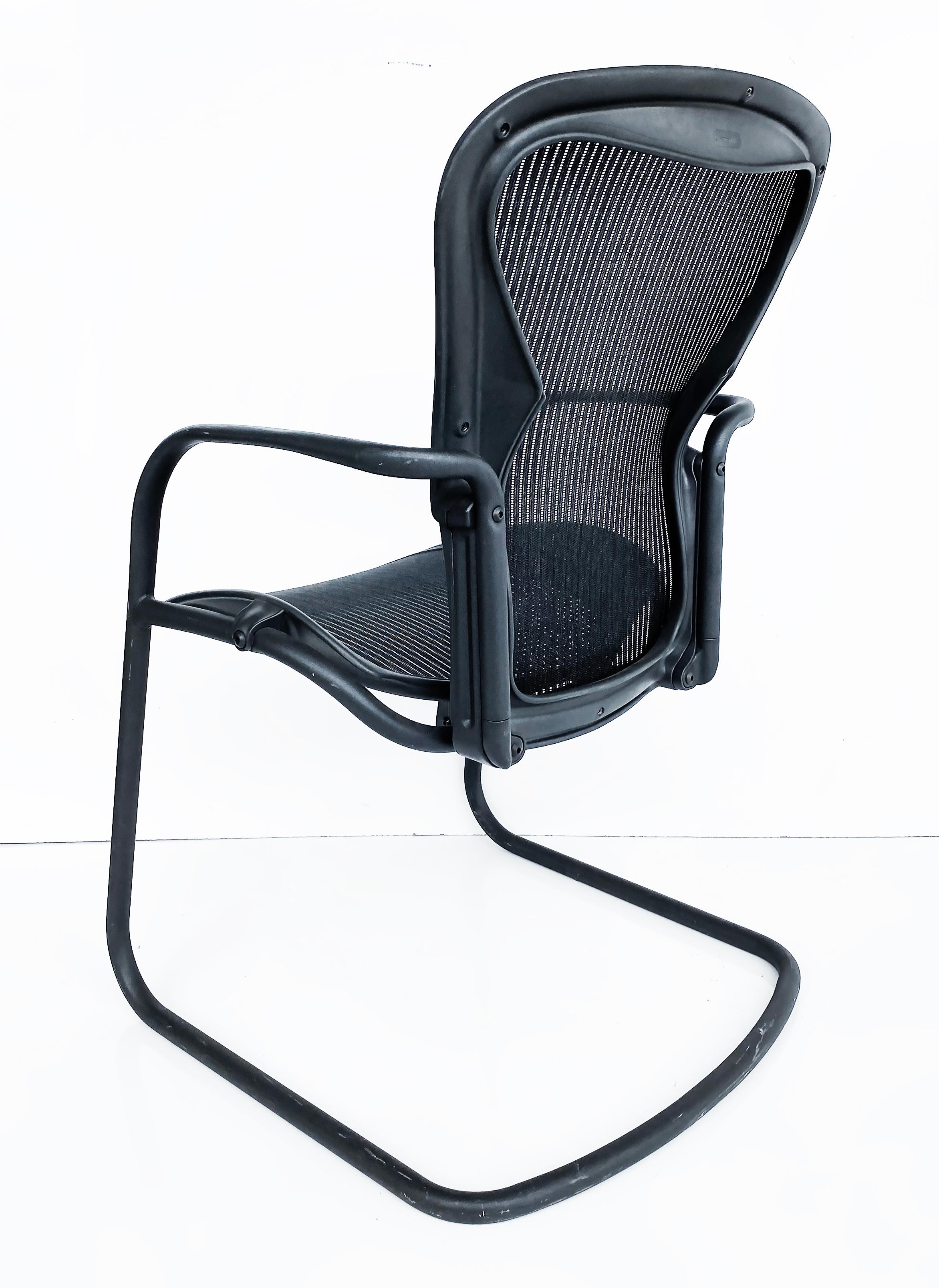 Contemporary Herman Miller Aeron Ergonomic Side Chairs,  Black Tubular Metal Frames & Mesh  For Sale
