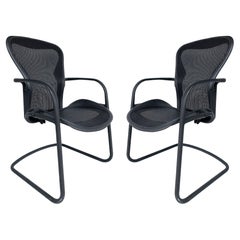 Herman Miller Aeron Ergonomic Side Chairs,  Black Tubular Metal Frames & Mesh 