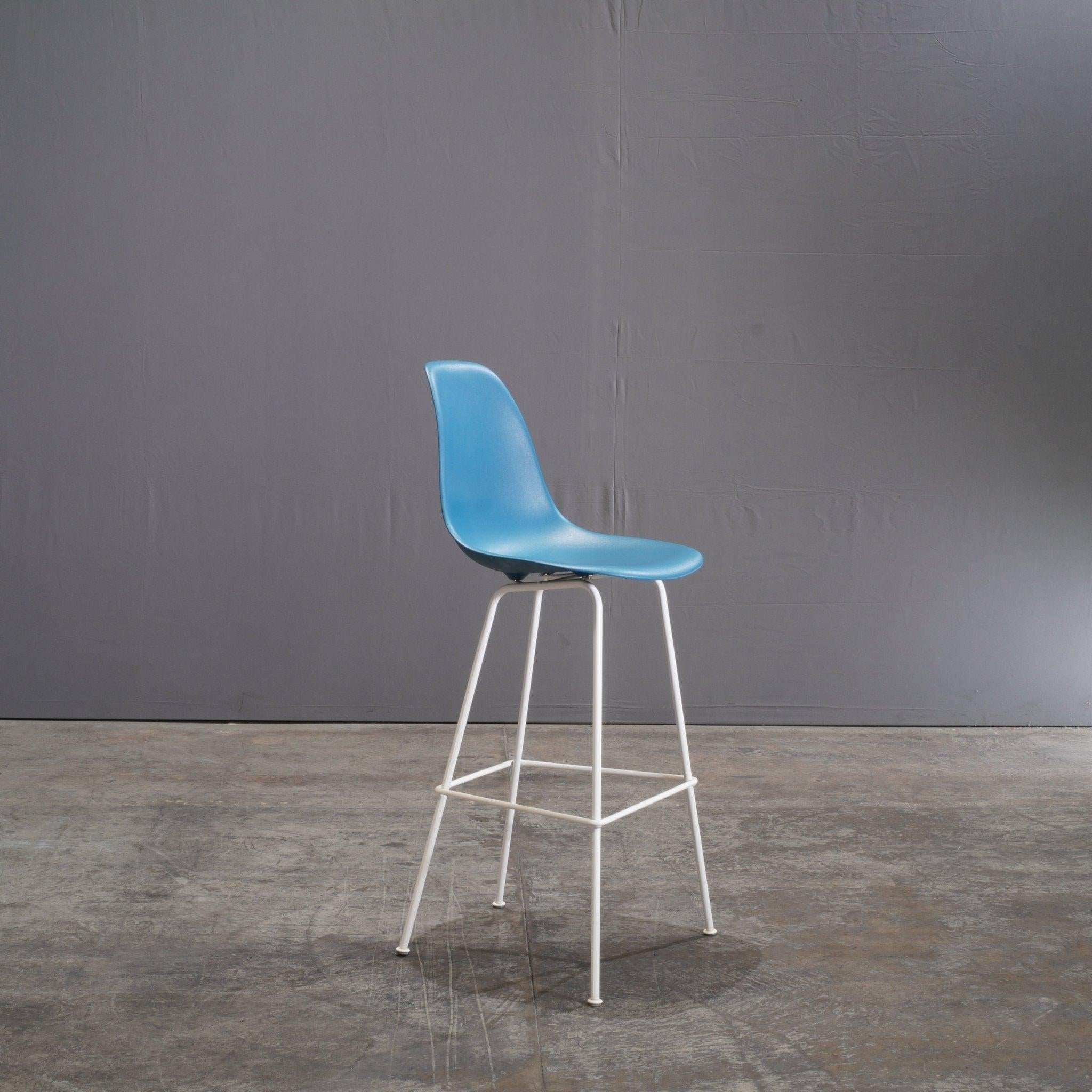 Fiberglass Herman Miller Blue Moulded Plastic Stool by Charles & Ray Eames For Sale