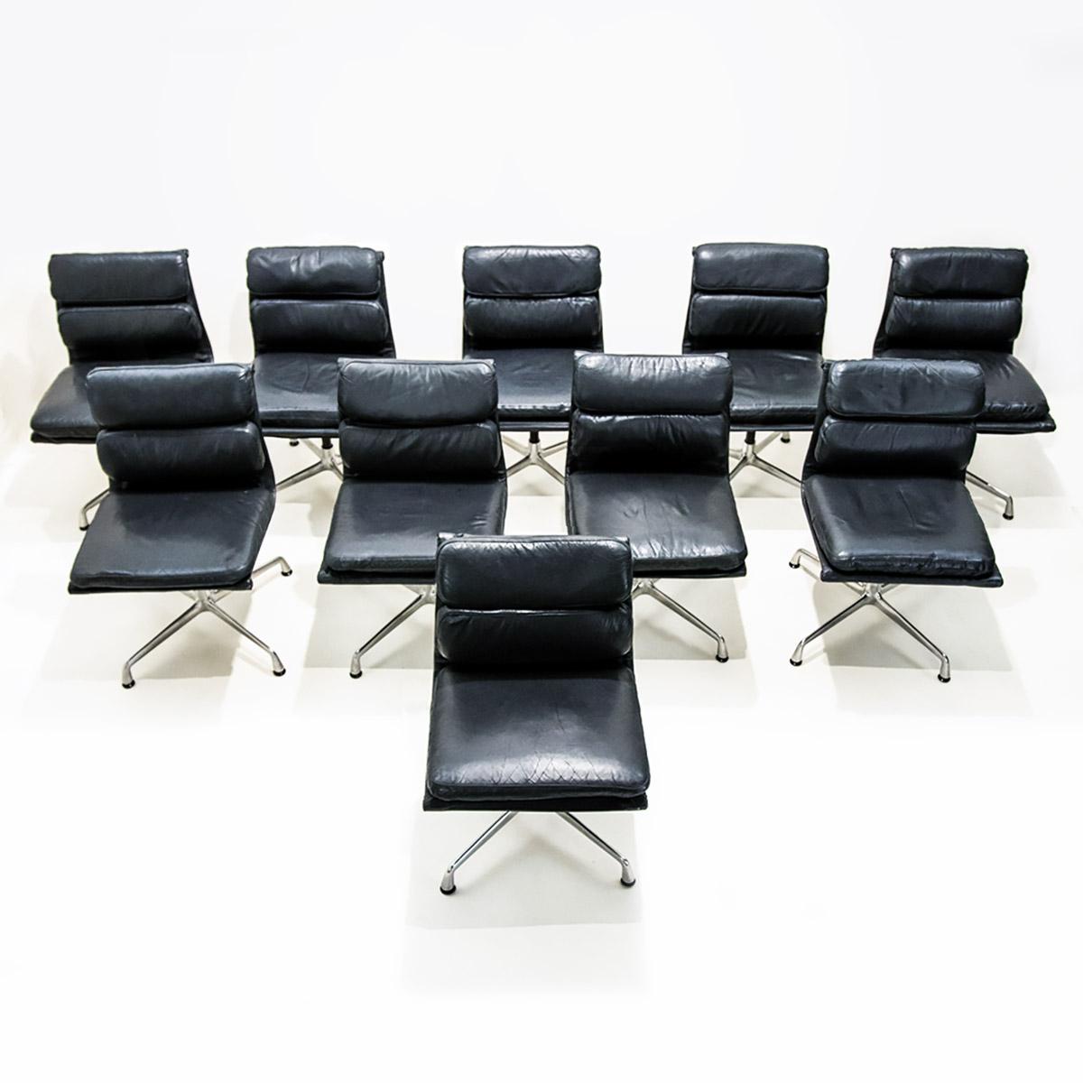 Herman Miller Boardroom Table Chair Set with 10 Eames Leather Soft Pad Chairs 3