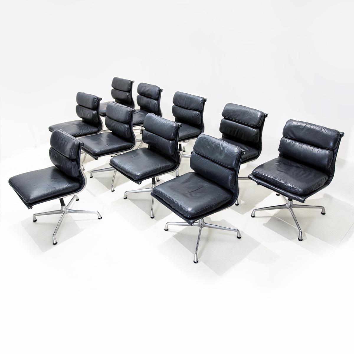 Herman Miller Boardroom Table Chair Set with 10 Eames Leather Soft Pad Chairs 4