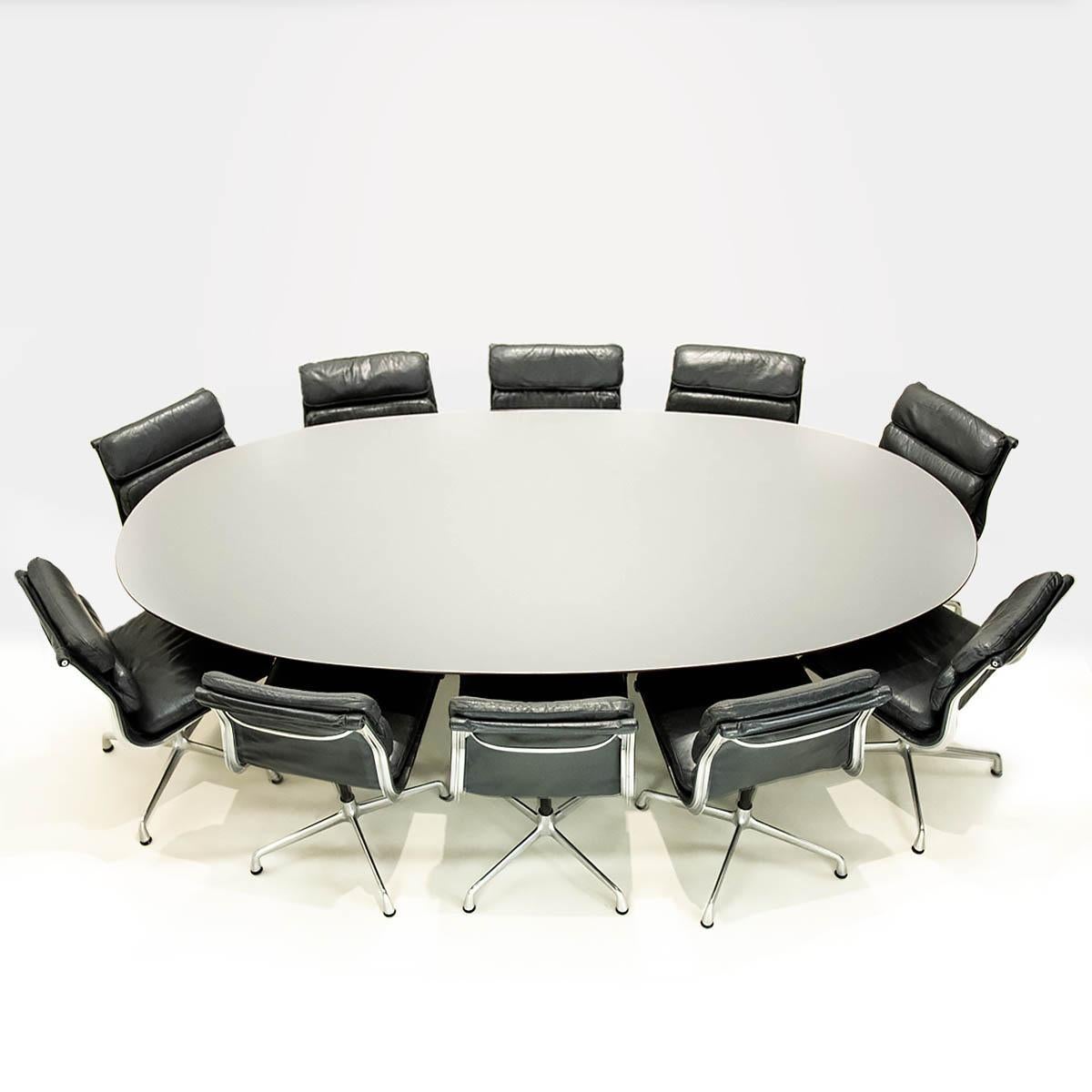 Mid-Century Modern Herman Miller Boardroom Table Chair Set with 10 Eames Leather Soft Pad Chairs