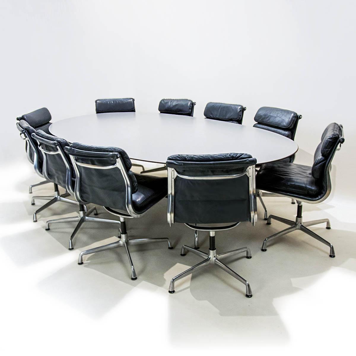 American Herman Miller Boardroom Table Chair Set with 10 Eames Leather Soft Pad Chairs