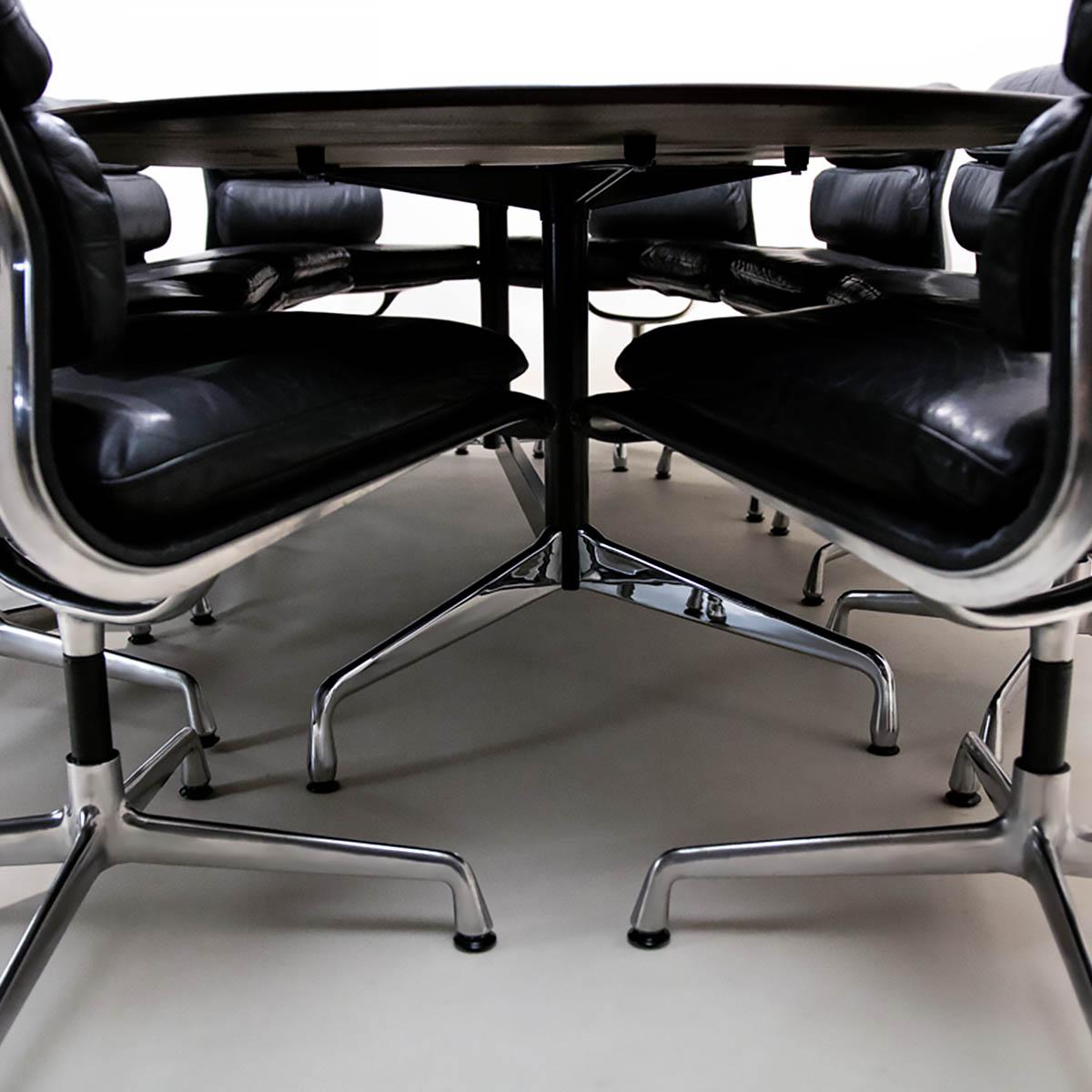 Late 20th Century Herman Miller Boardroom Table Chair Set with 10 Eames Leather Soft Pad Chairs