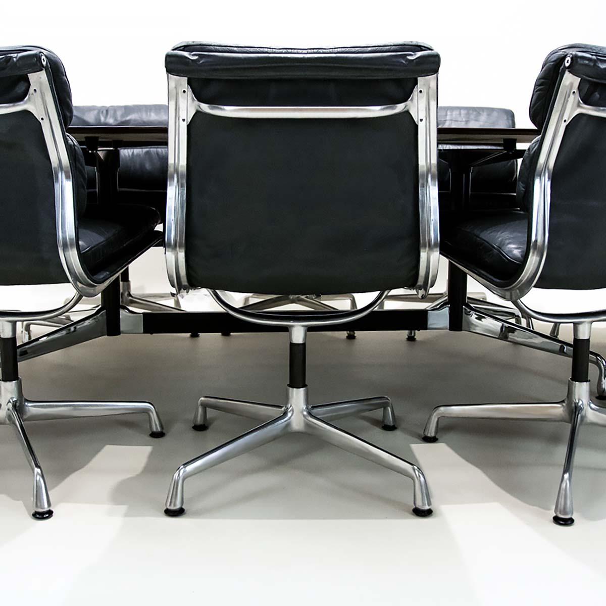 Herman Miller Boardroom Table Chair Set with 10 Eames Leather Soft Pad Chairs 1