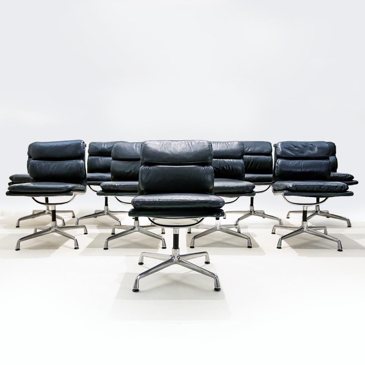 Herman Miller Boardroom Table Chair Set with 10 Eames Leather Soft Pad Chairs 2