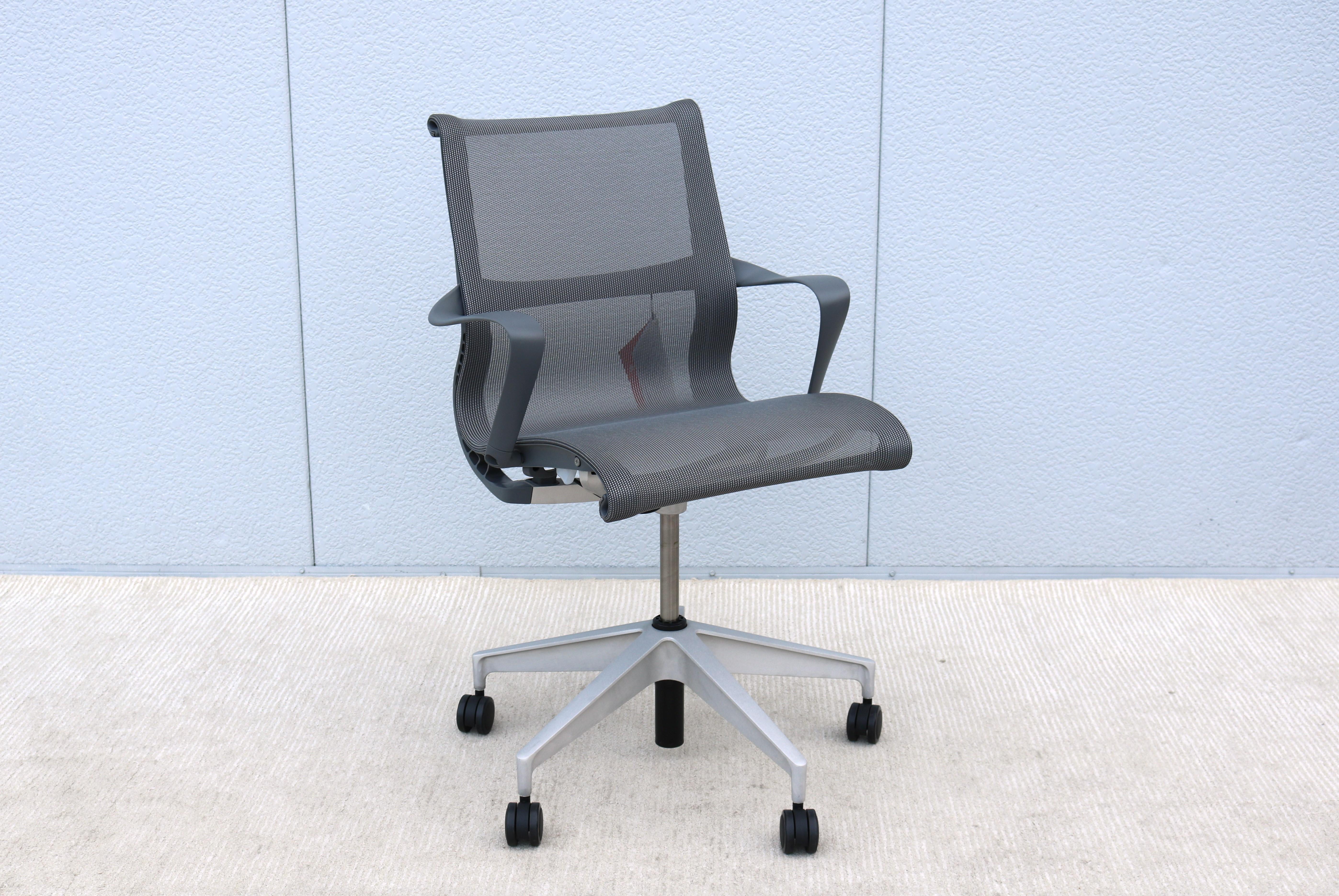 Aluminum Herman Miller Brand New Setu Ergonomic Office Desk Chair in Lyris Alpine Mesh For Sale