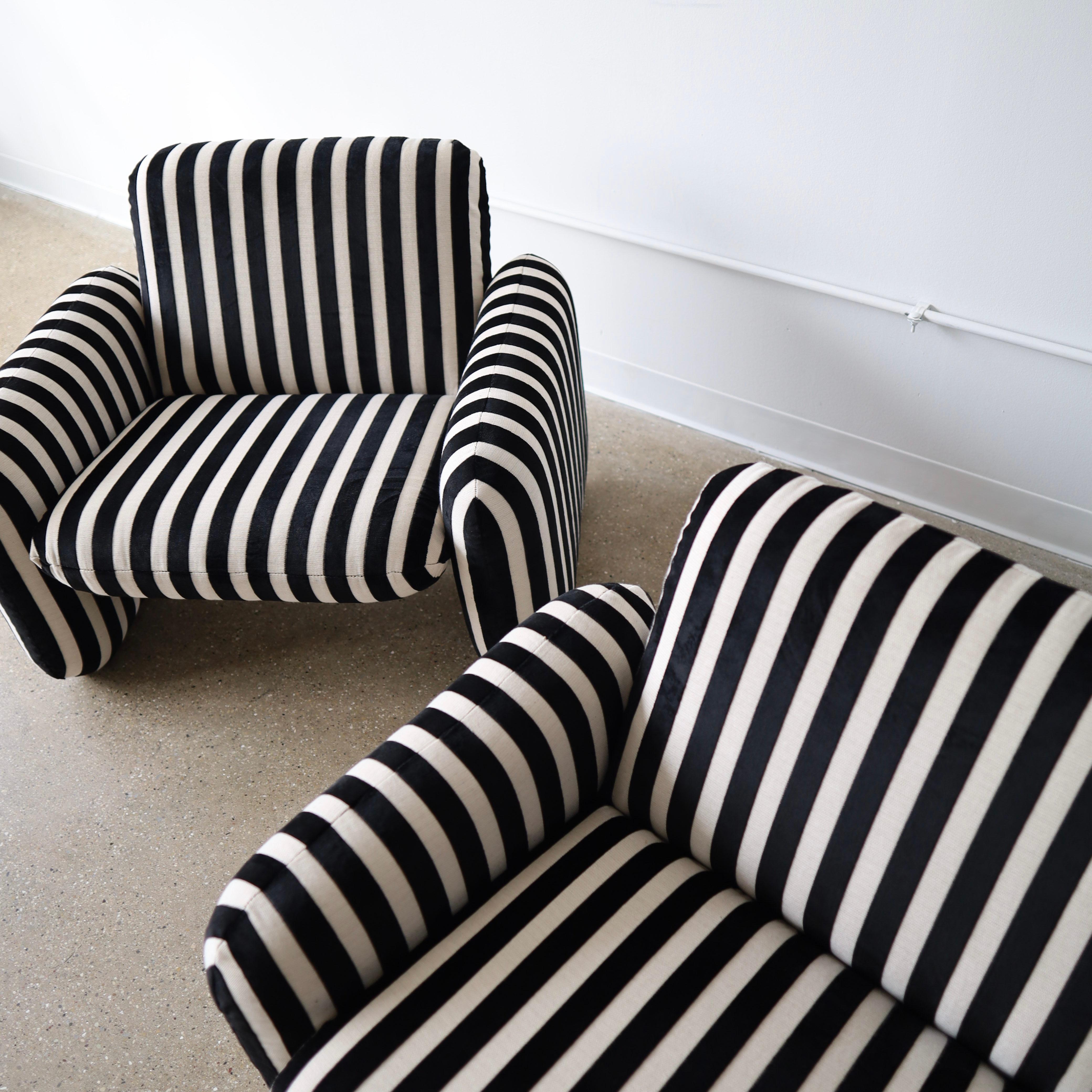Mid-Century Modern Herman Miller Chiclet Chairs in Velvet Stripes, a pair en vente