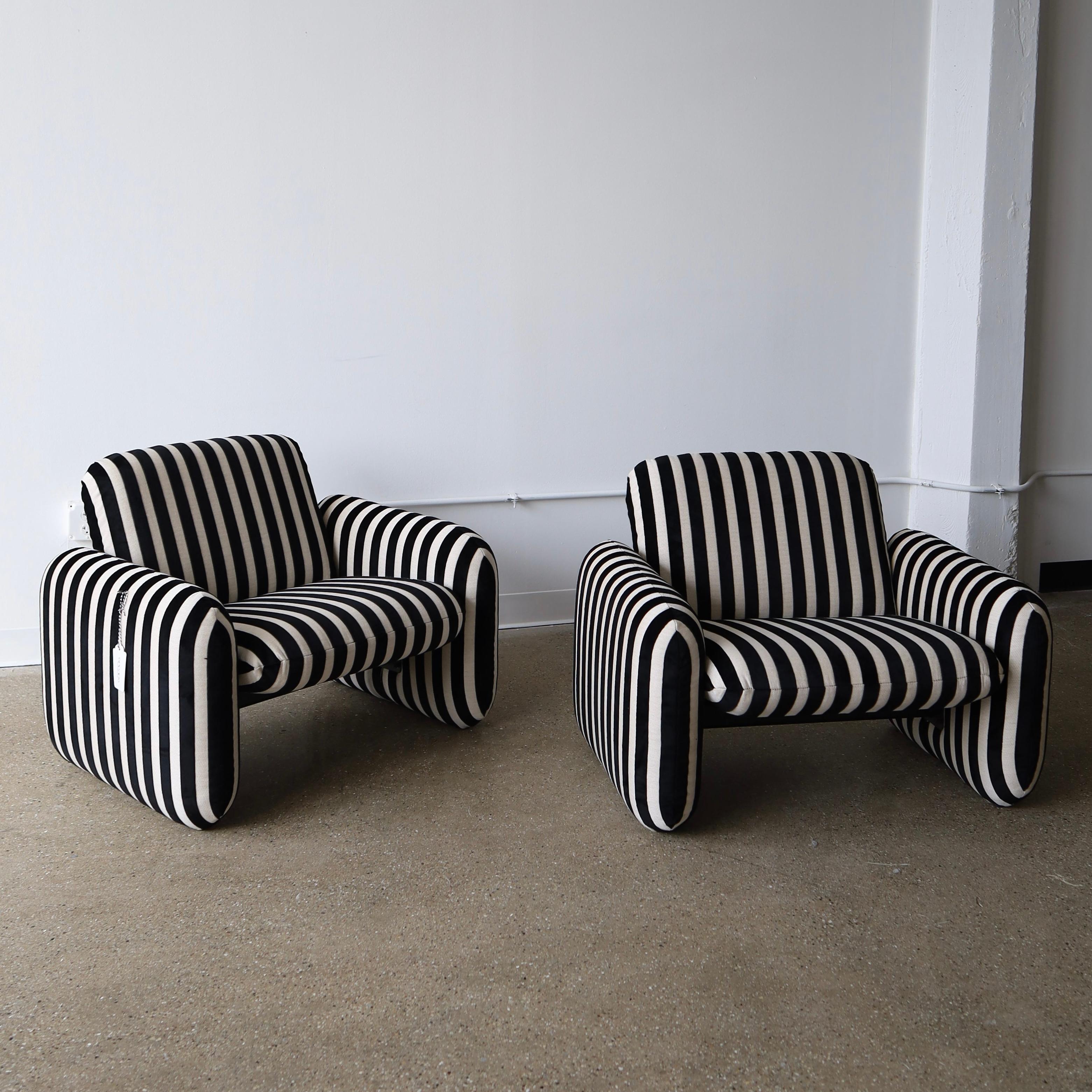 Fin du 20e siècle Herman Miller Chiclet Chairs in Velvet Stripes, a pair en vente