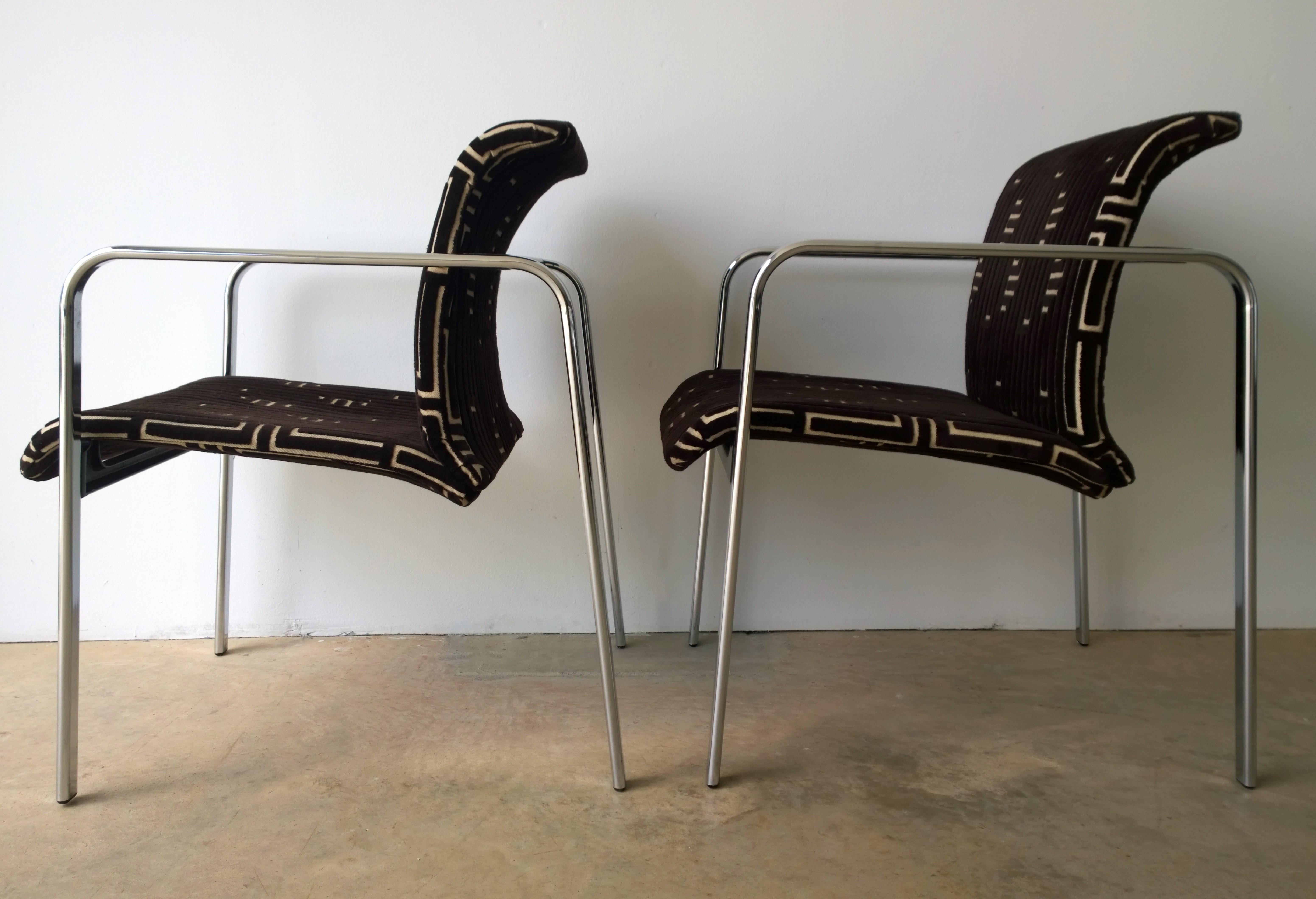 American Herman Miller Chrome, Black Rubber with Brown & Tan Burnt, Out Velvet Armchairs