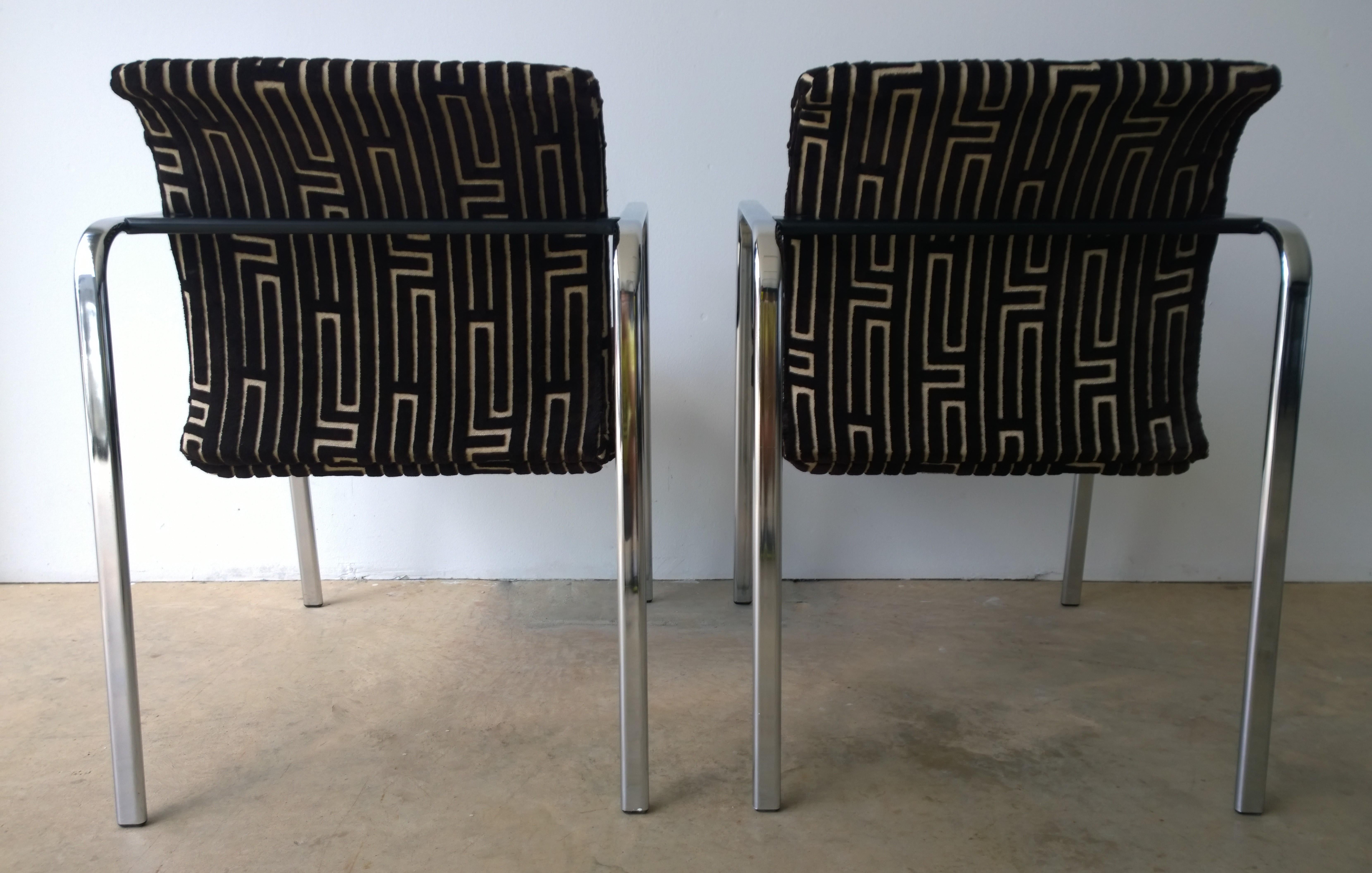 20th Century Herman Miller Chrome, Black Rubber with Brown & Tan Burnt, Out Velvet Armchairs