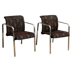 Herman Miller Chrome, Black Rubber with Brown & Tan Burnt, Out Velvet Armchairs