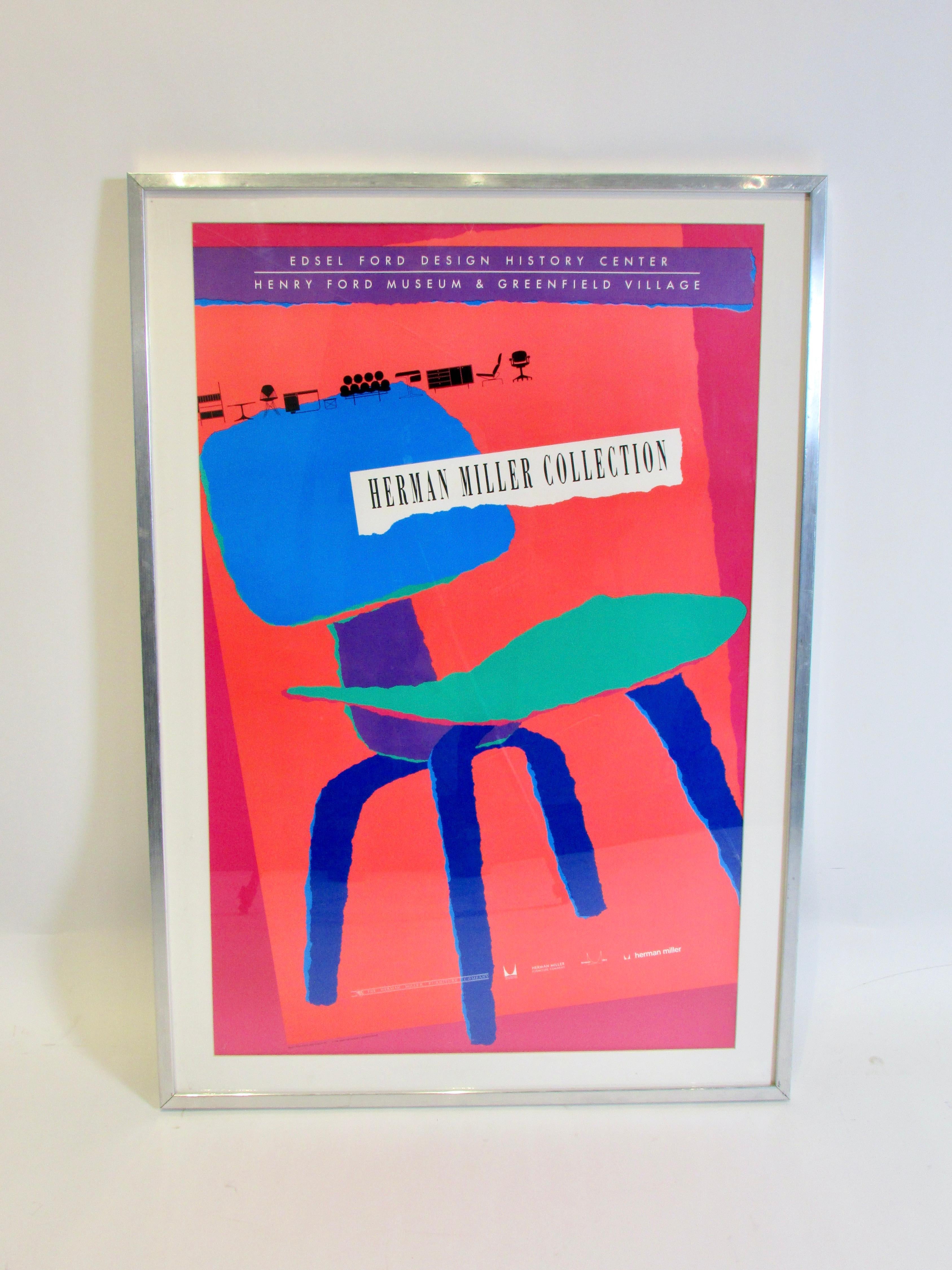 Lively colored poster for Herman Miller collection at the Henry Ford museum in Dearborn Mi .  Marked Design by Linda Powell Herman Miller dated 1989 .