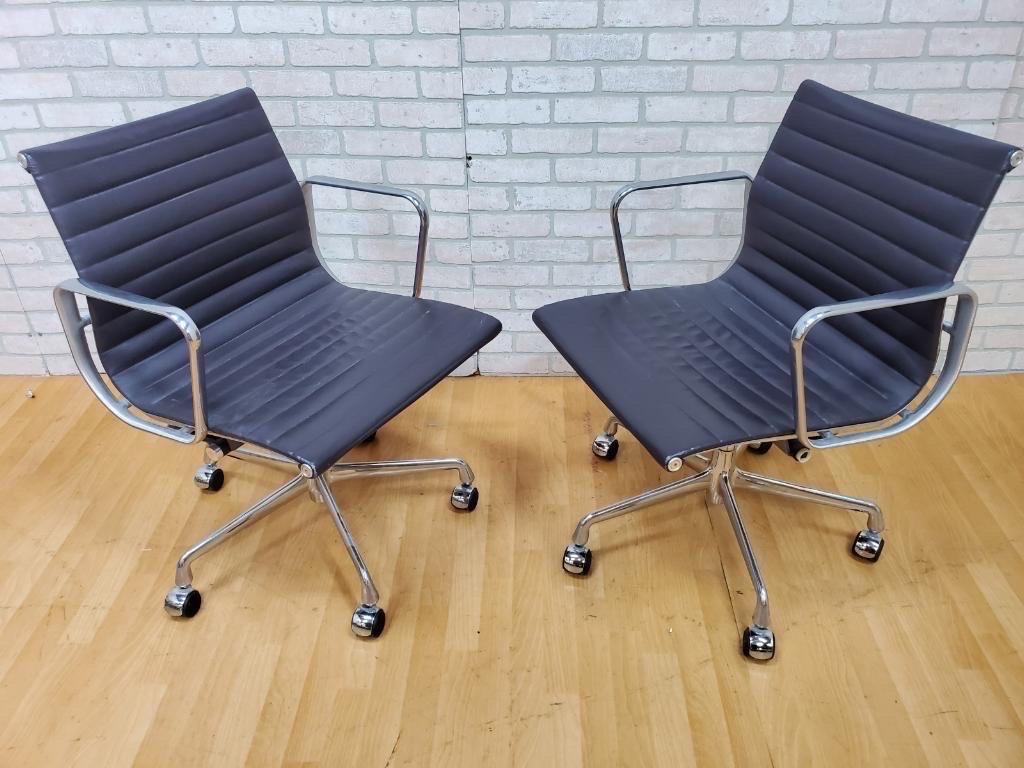 Metal Herman Miller Eames Aluminum Management Group Leather Chair, Set of 2