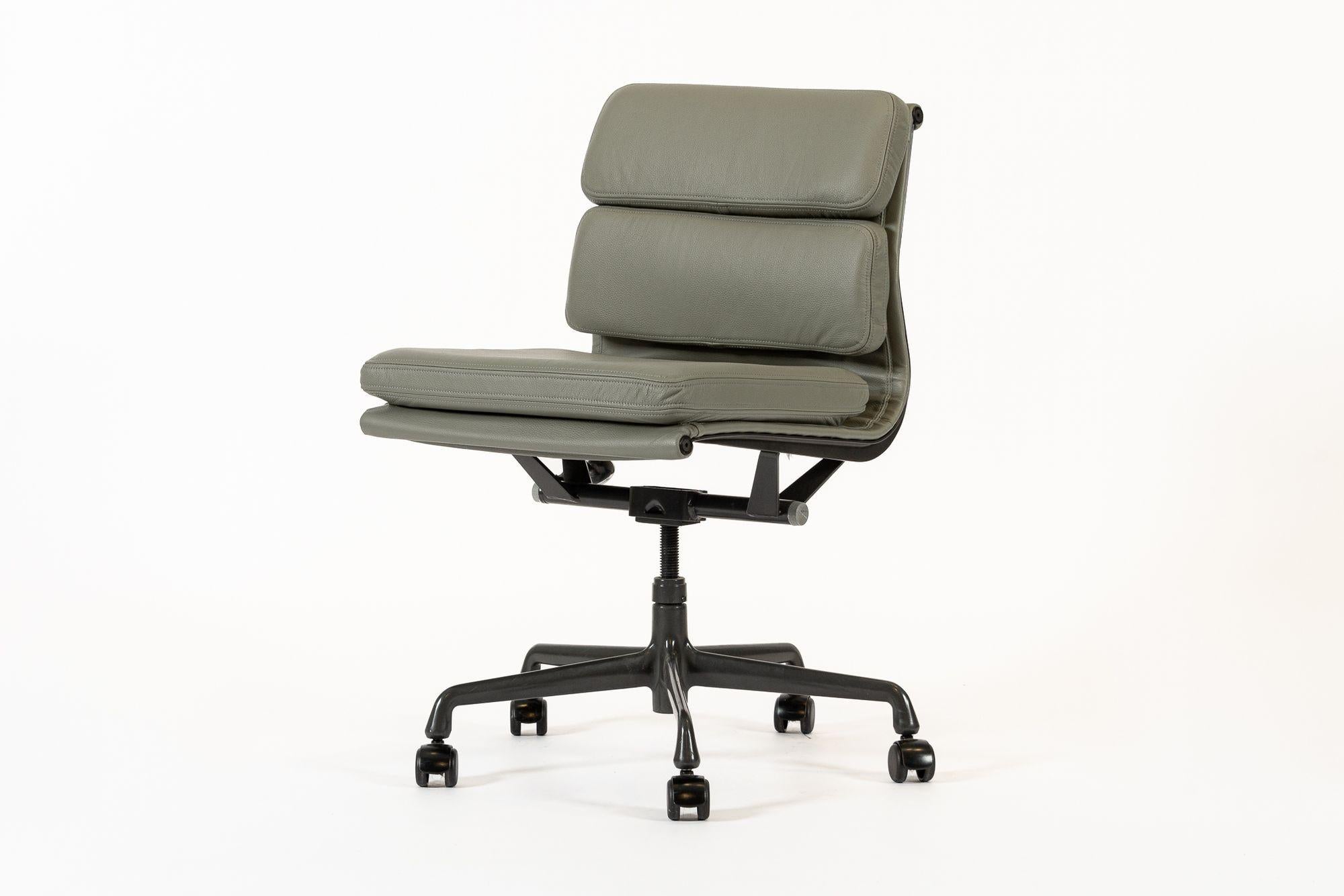 Mid-Century Modern Herman Miller Eames Gray Leather Desk Chair Soft Pad 2000s