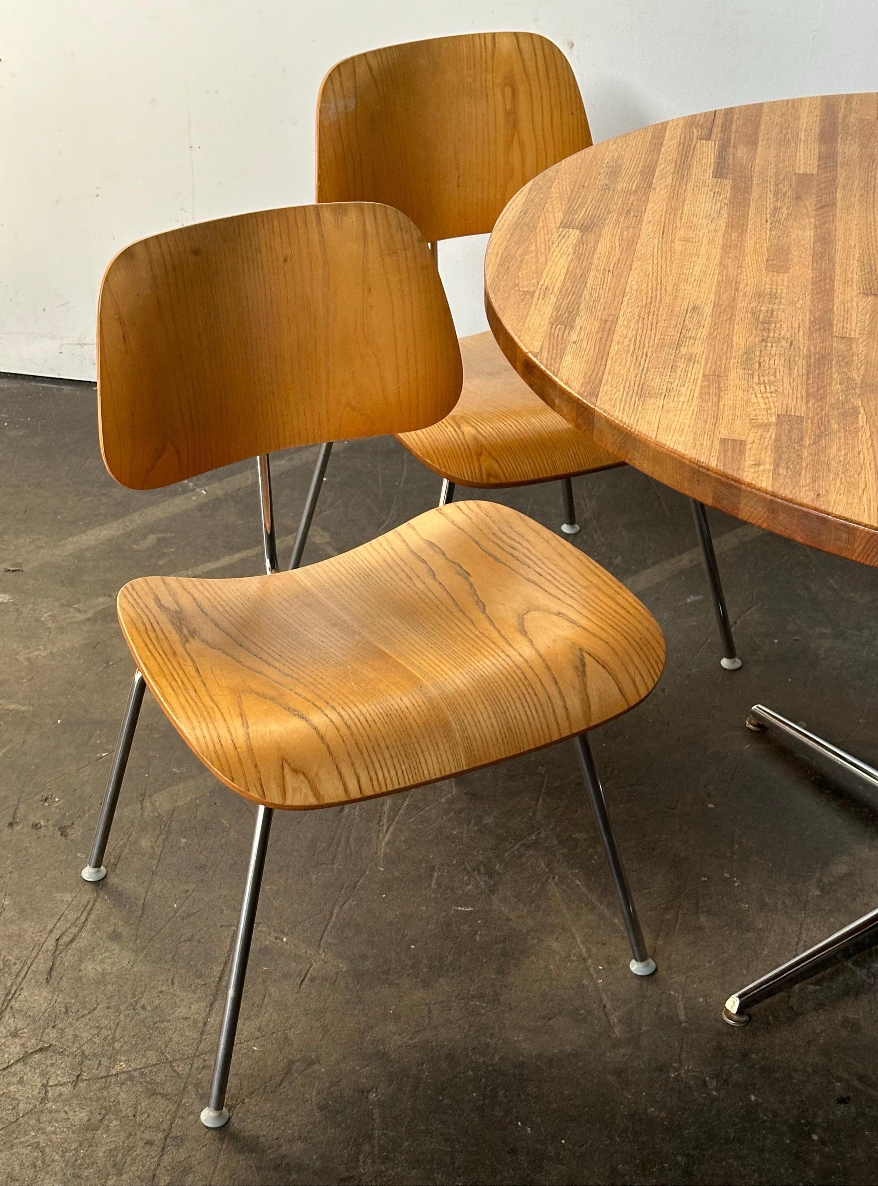 Herman Miller Eames DCM Dining Chair Set with 48” Round Butcher Block Table For Sale 1