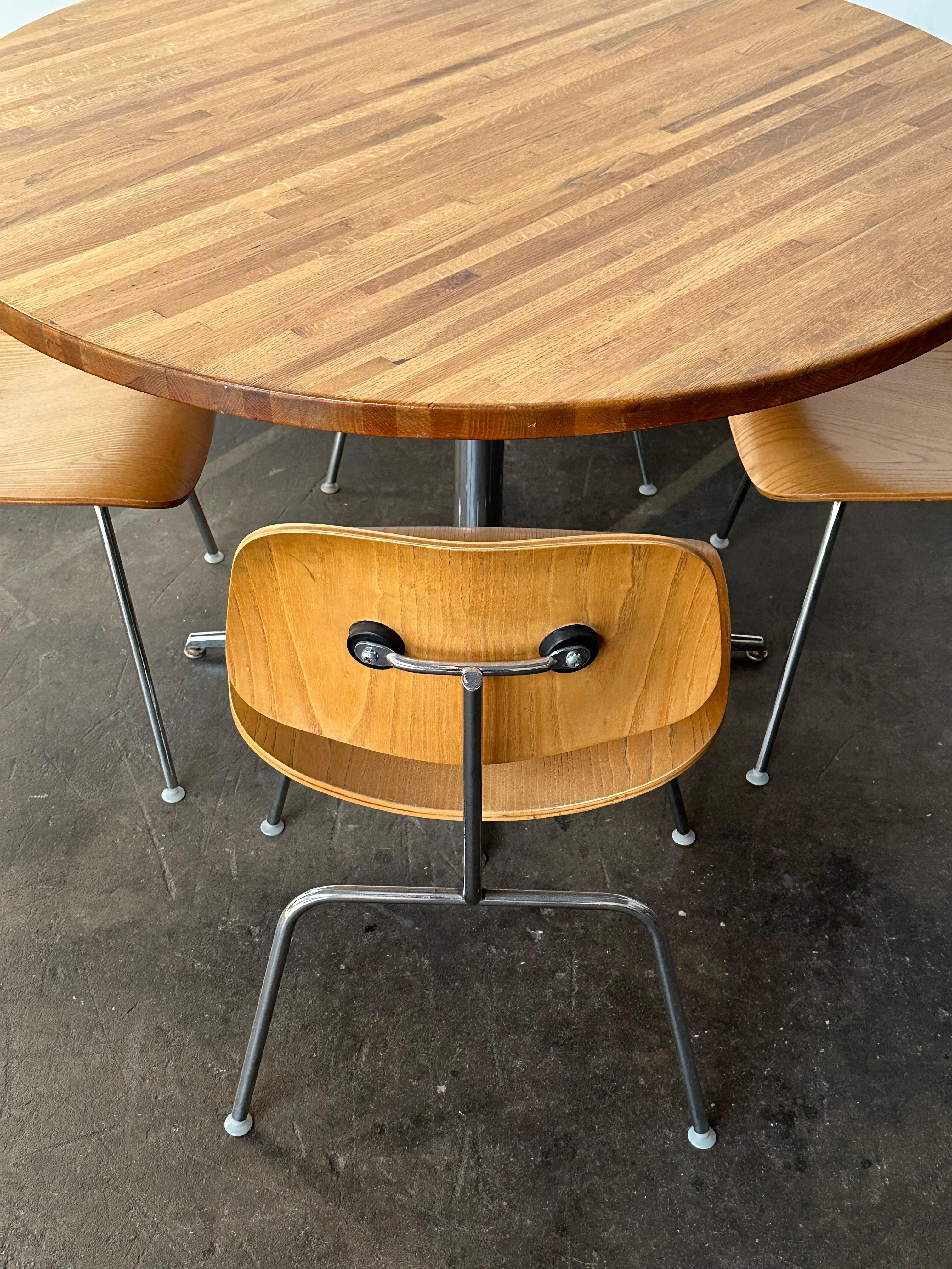 Herman Miller Eames DCM Dining Chair Set with 48” Round Butcher Block Table For Sale 2