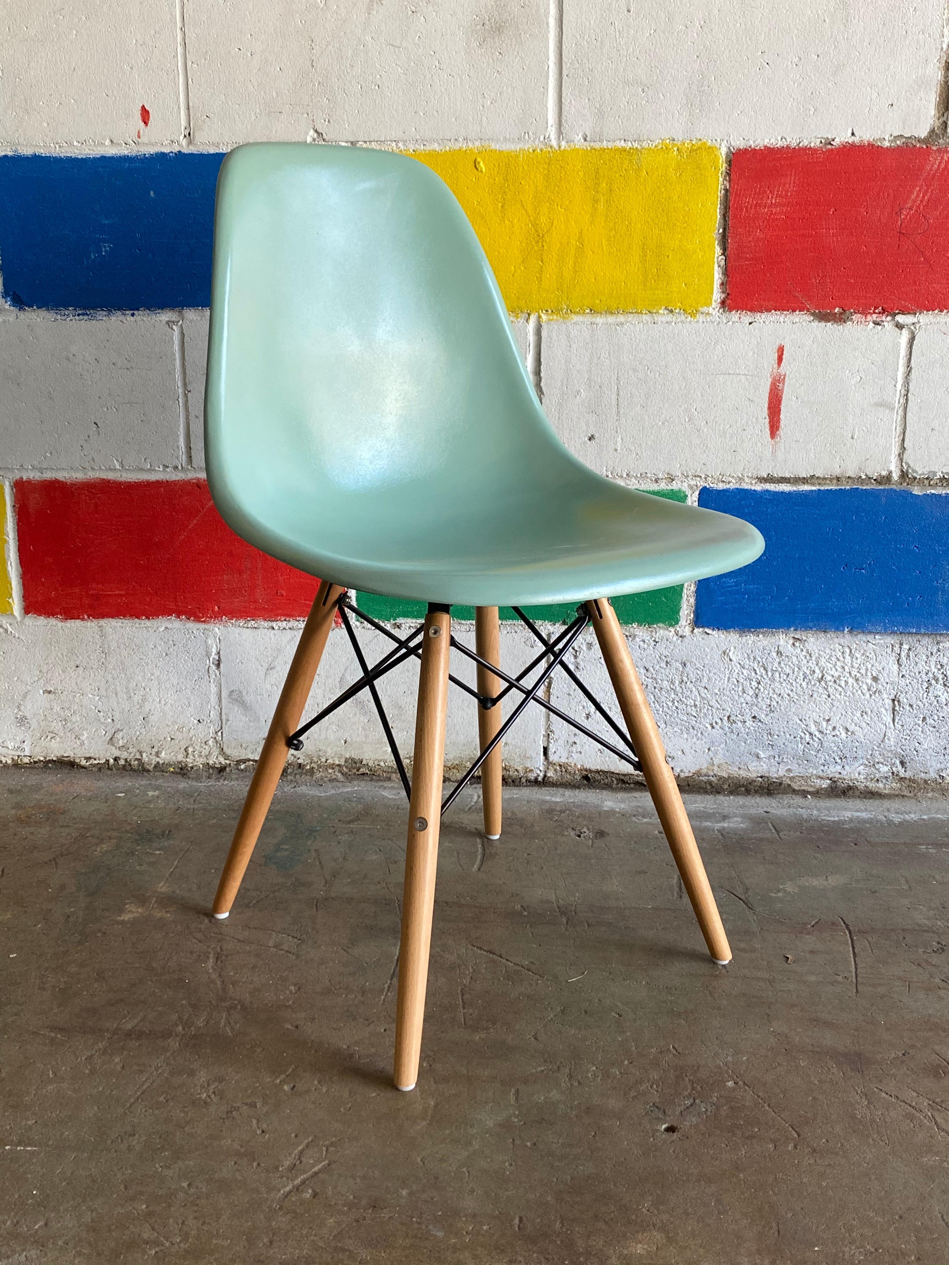 Mid-Century Modern Herman Miller Eames Dining Chairs in Seafoam Green