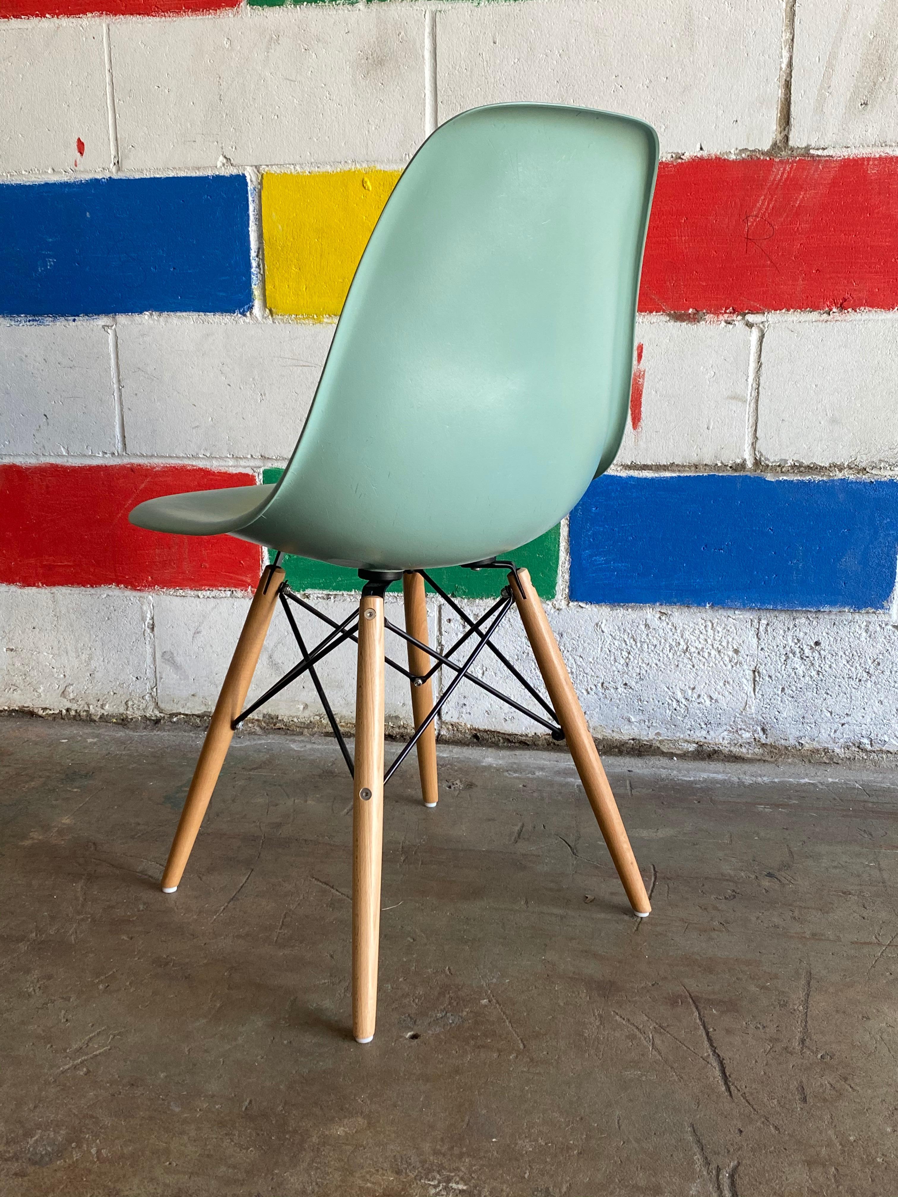 Fiberglass Herman Miller Eames Dining Chairs in Seafoam Green