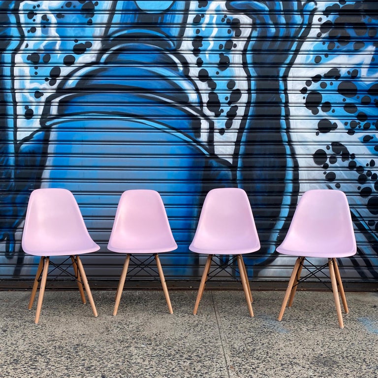 Herman Miller Eames Dining Chairs Redone in Pink For Sale at 1stDibs