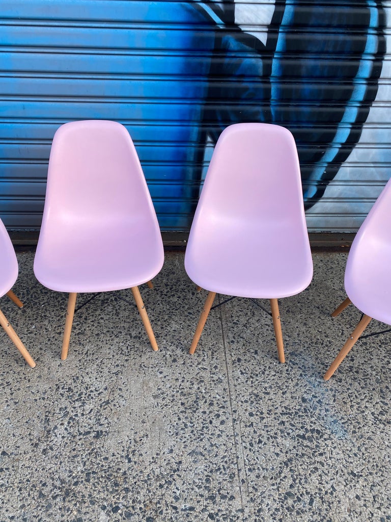 Herman Miller Eames Dining Chairs Redone in Pink For Sale at 1stDibs