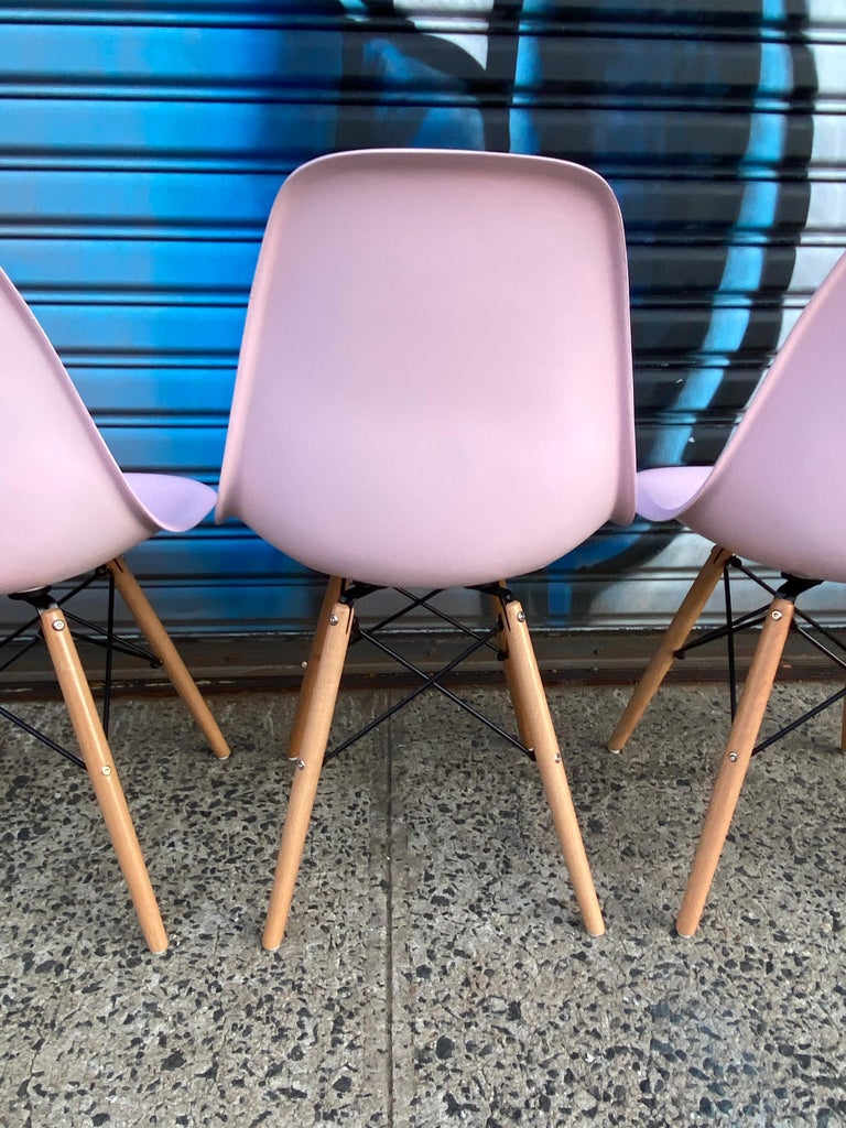 Herman Miller Eames Dining Chairs Redone in Pink For Sale at 1stDibs