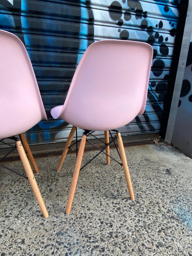 Herman Miller Eames Dining Chairs Redone in Pink For Sale at 1stDibs