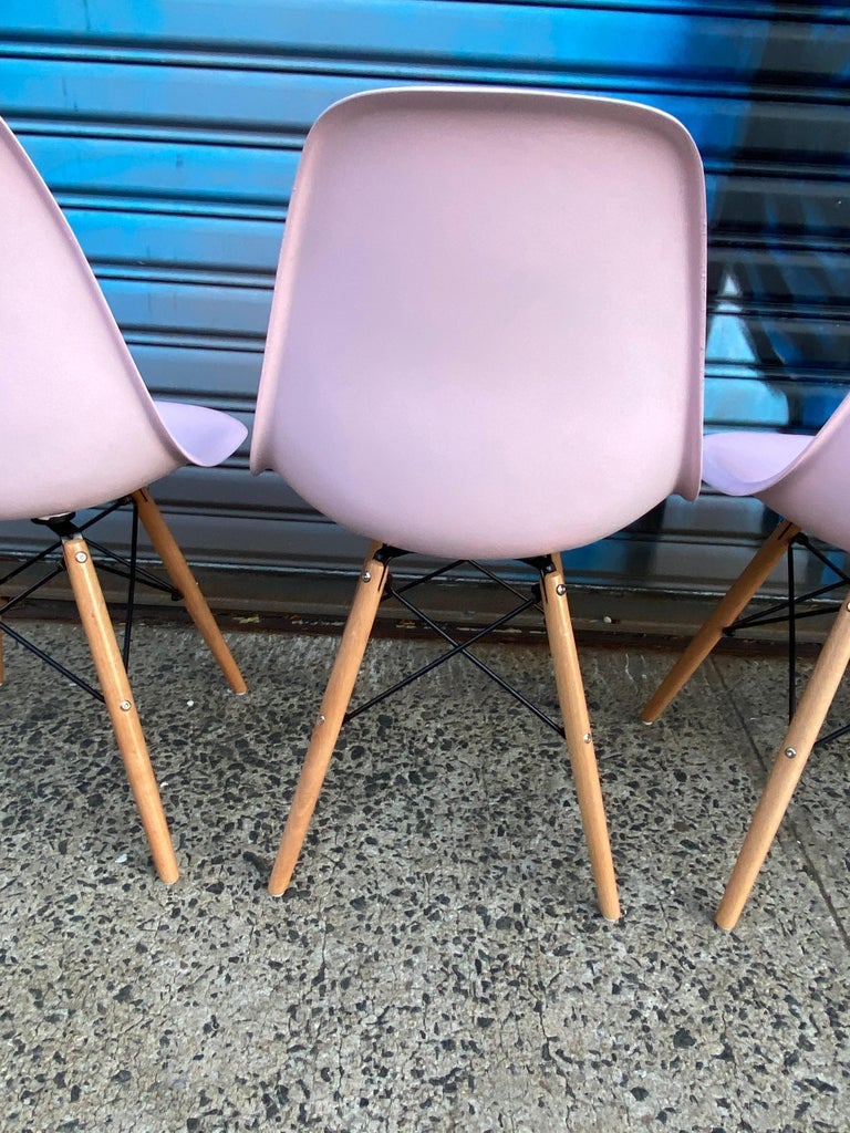 Herman Miller Eames Dining Chairs Redone in Pink For Sale at 1stDibs