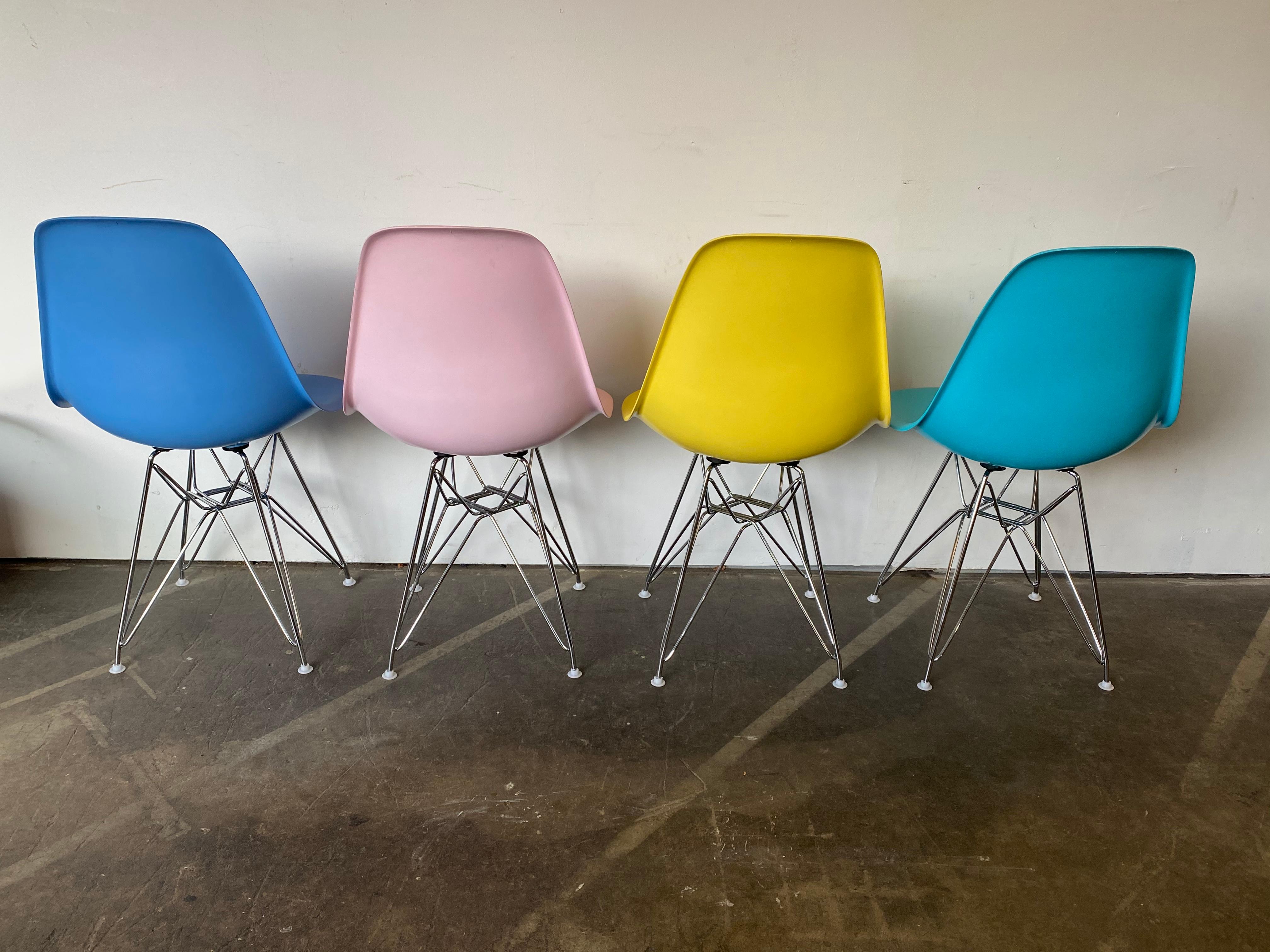 Mid-Century Modern Herman Miller Eames Dining Chairs Set in Pastels For Sale