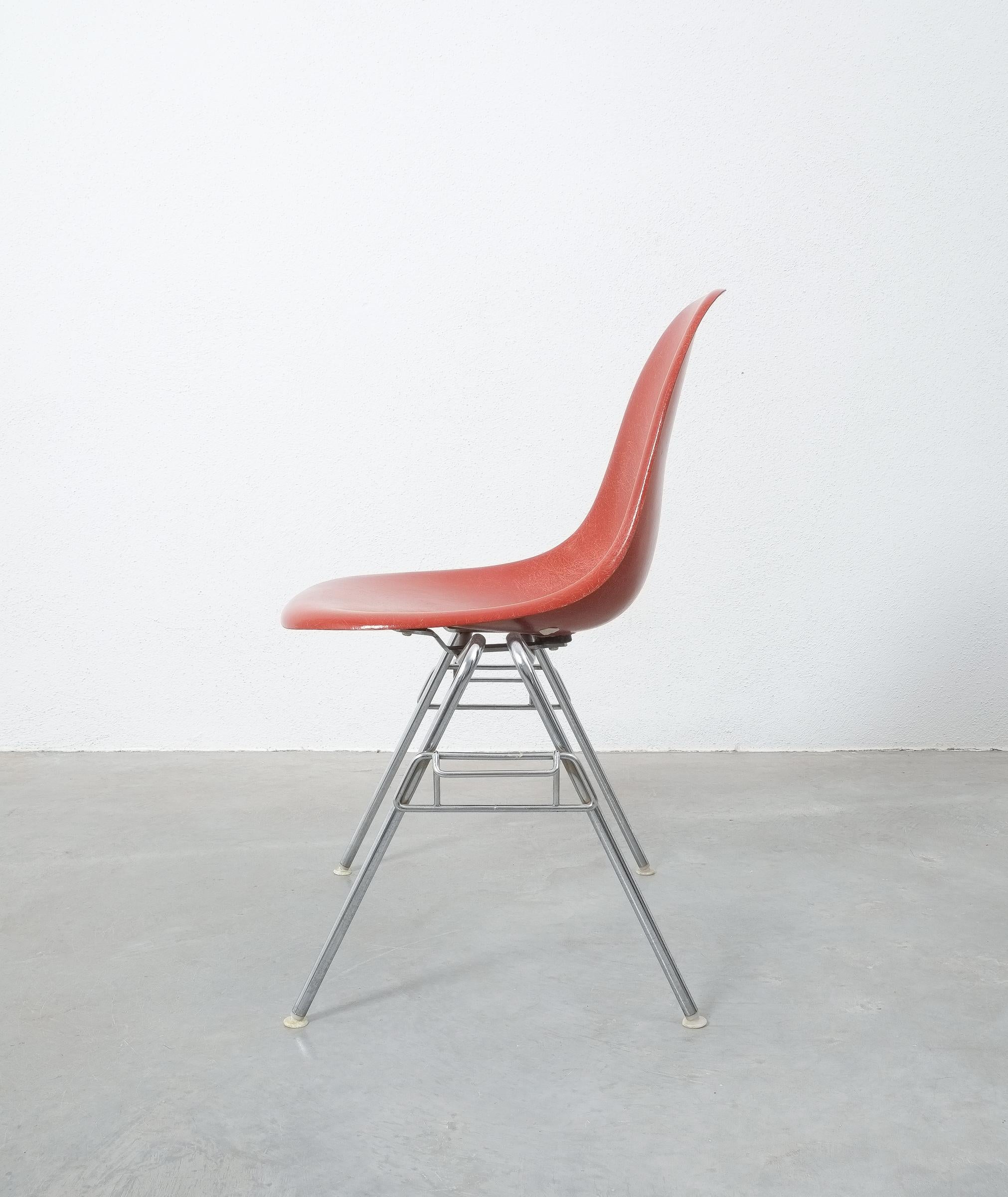 Stainless Steel Herman Miller Eames Dining Chairs Terracotta, circa 1970