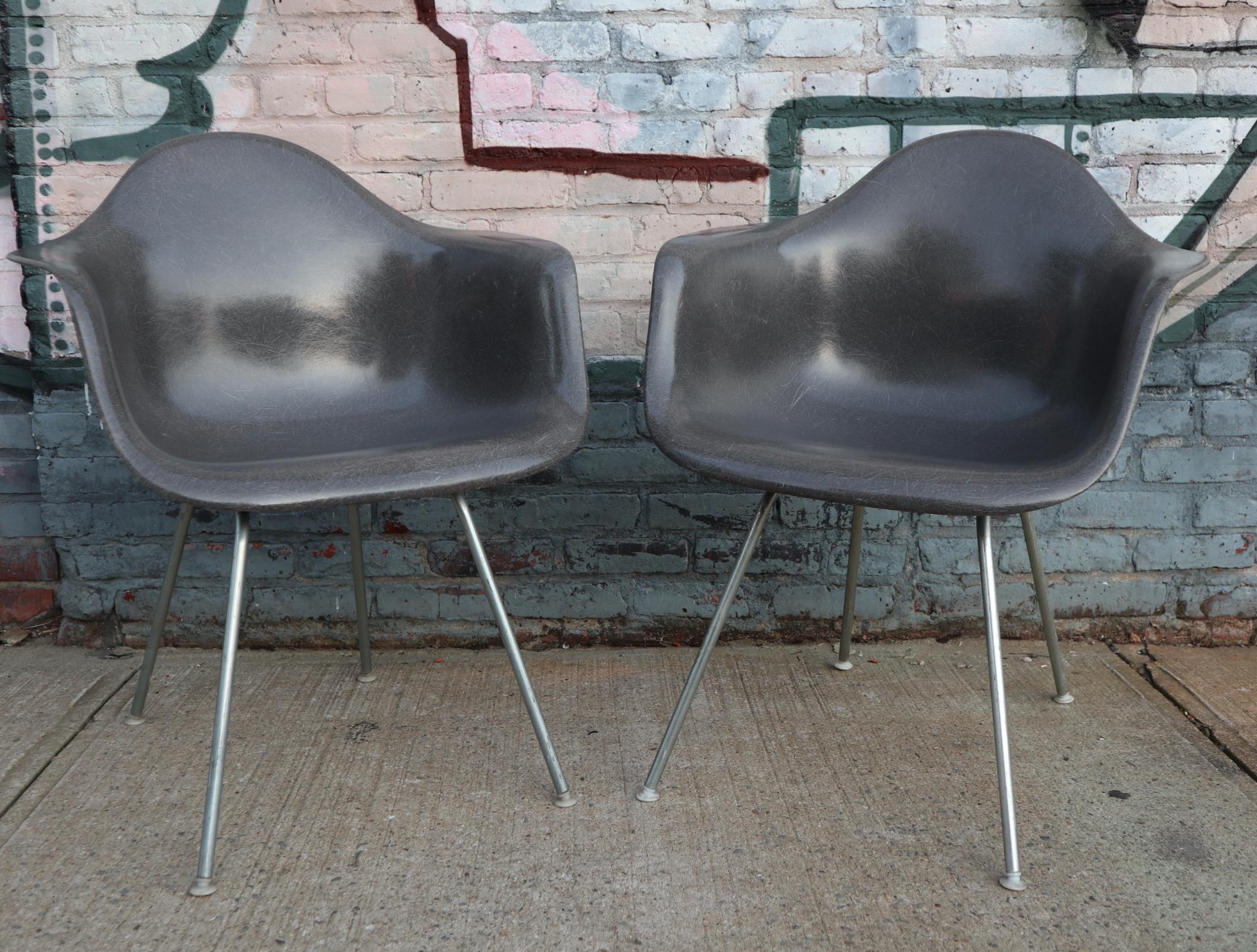 Mid-Century Modern Herman Miller Eames Elephant Grey Armchairs