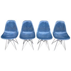 Vintage Herman Miller Eames Fiberglass DSR Dining Chairs in Navy Blue