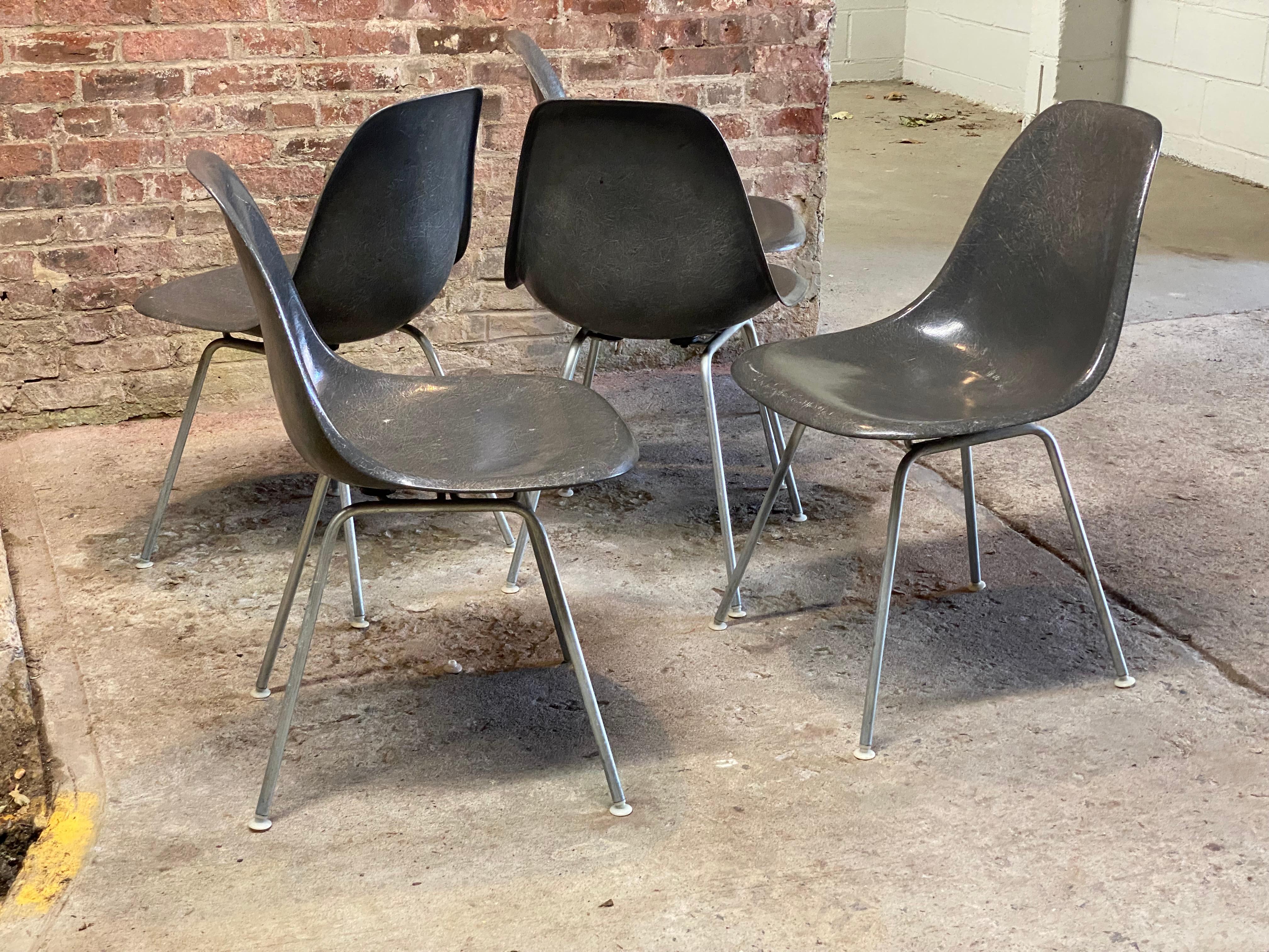 Stampato Herman Miller Eames in fibra di vetro Elephant Hide Gray Shell Chairs, Cinque in vendita