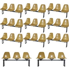 Herman Miller Eames Fiberglass Ochre Chairs on Tandem Seating, 1968