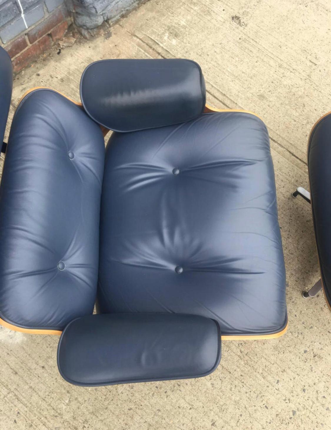 Herman Miller Eames Lounge Chair and Ottoman in Custom Blue Leather 2