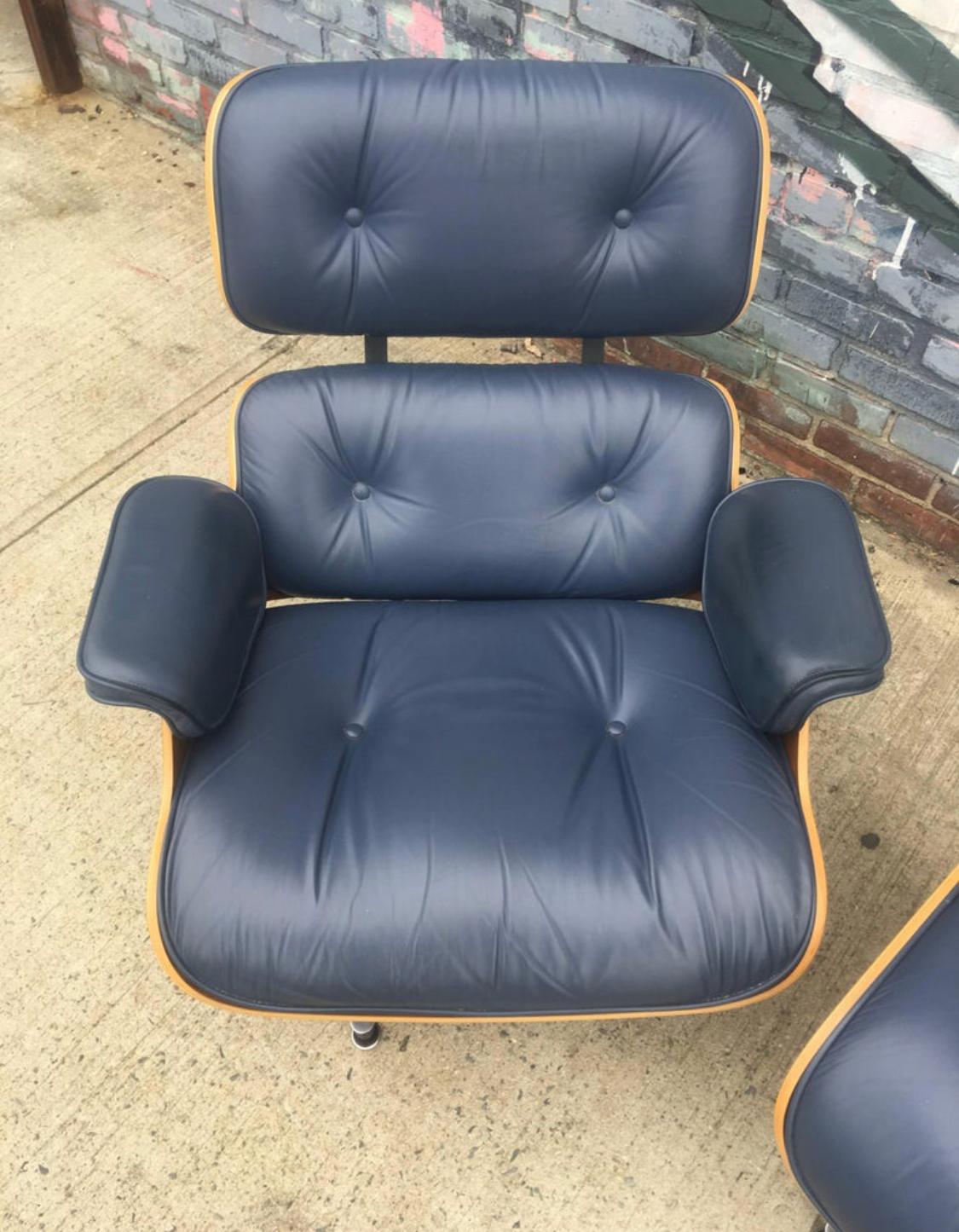 Contemporary Herman Miller Eames Lounge Chair and Ottoman in Custom Blue Leather