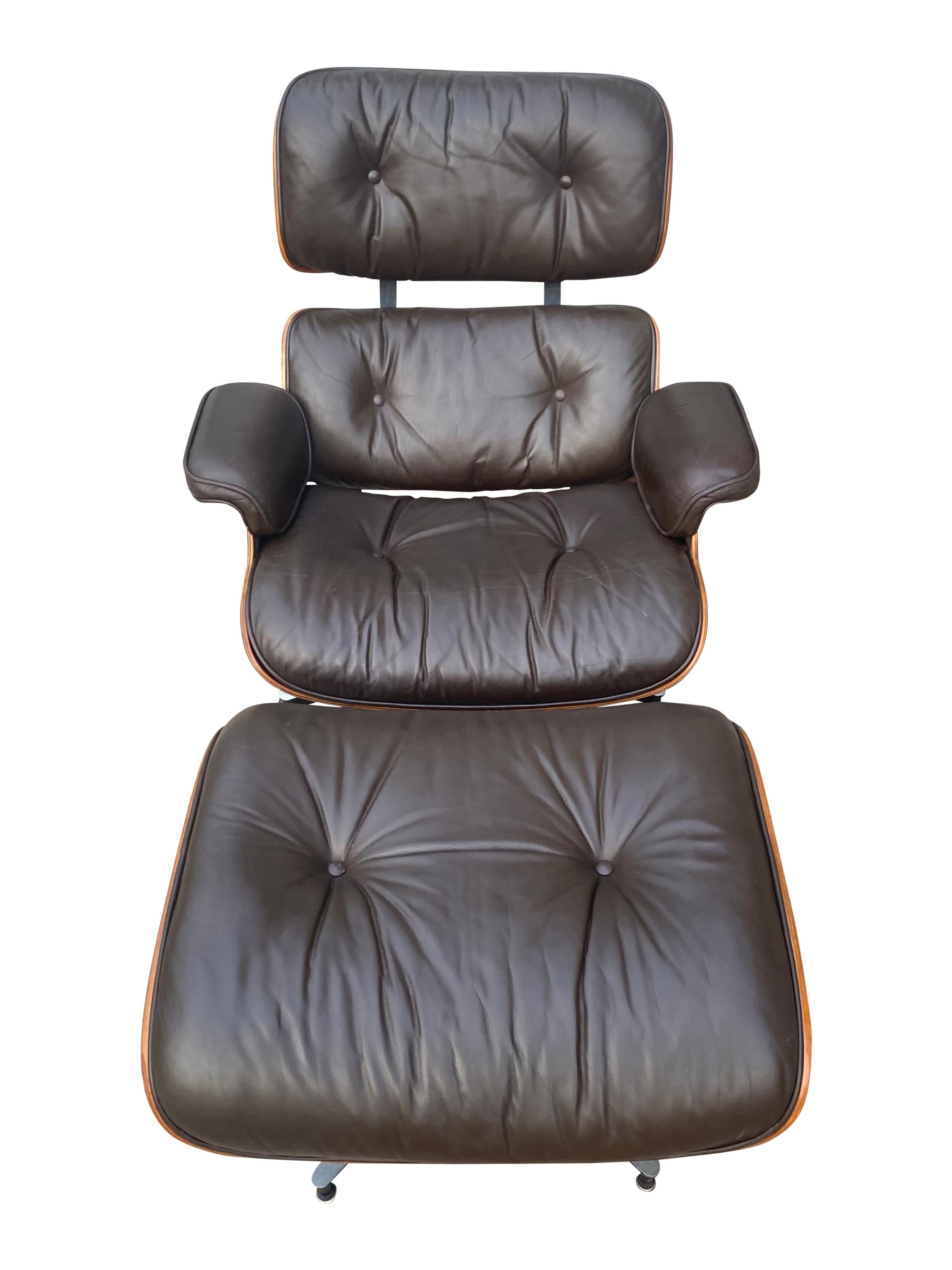 Herman Miller Eames Lounge Chair and Ottoman with Brown Leather 1