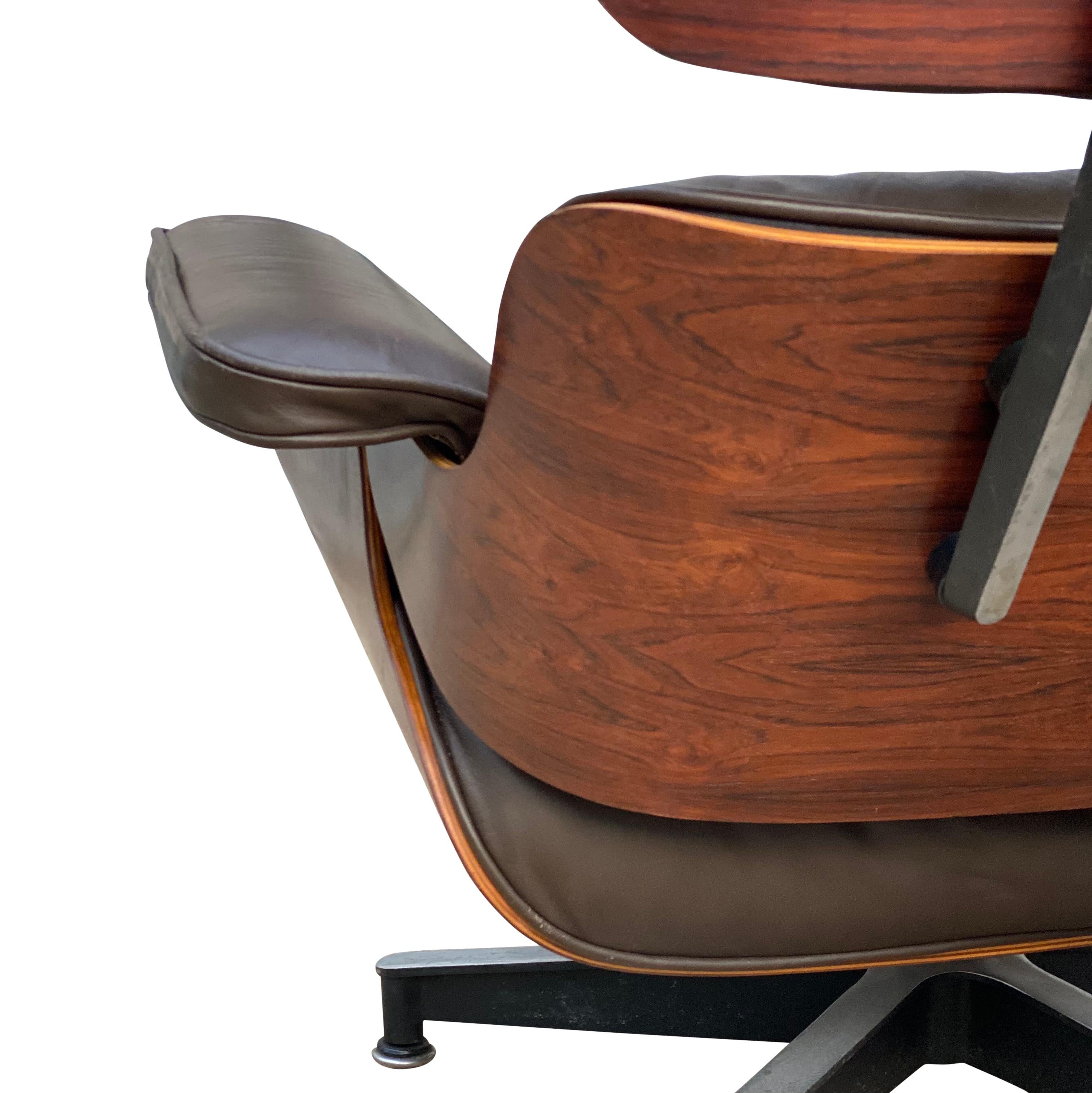 Mid-Century Modern Herman Miller Eames Lounge Chair and Ottoman with Brown Leather