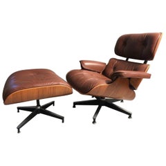 Herman Miller Eames Lounge Chair and Ottoman with Brown Leather