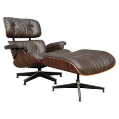 Herman Miller Eames Lounge Chair and Ottoman with Brown Leather