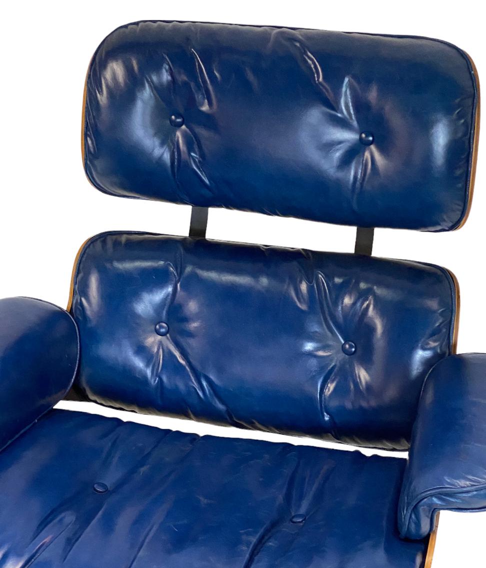 Herman Miller Eames Lounge Chair and Ottoman with Custom Deep Blue Leather 4