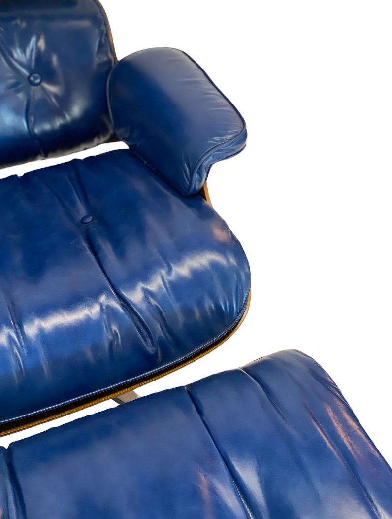 Herman Miller Eames Lounge Chair and Ottoman with Custom Deep Blue Leather 5