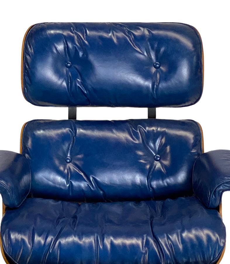 Herman Miller Eames Lounge Chair and Ottoman with Custom Deep Blue Leather 6