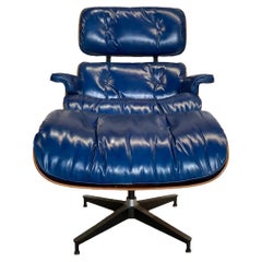 Herman Miller Eames Lounge Chair and Ottoman with Custom Deep Blue Leather