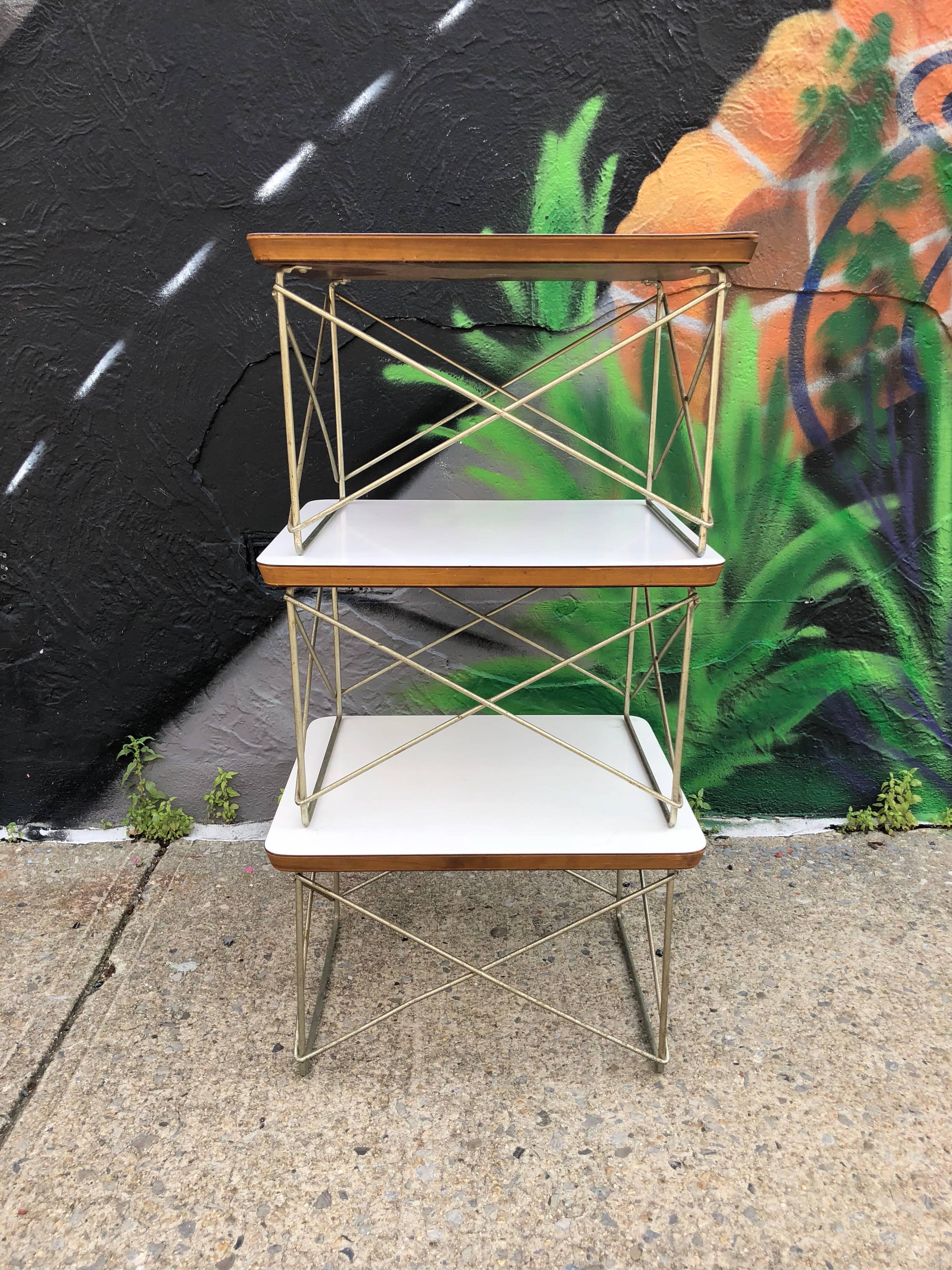 Three Herman Miller Eames LTR side tables. In excellent condition. Great patina to the zinc bases. All signed with Herman Miller black medallion dating to the 1960s.