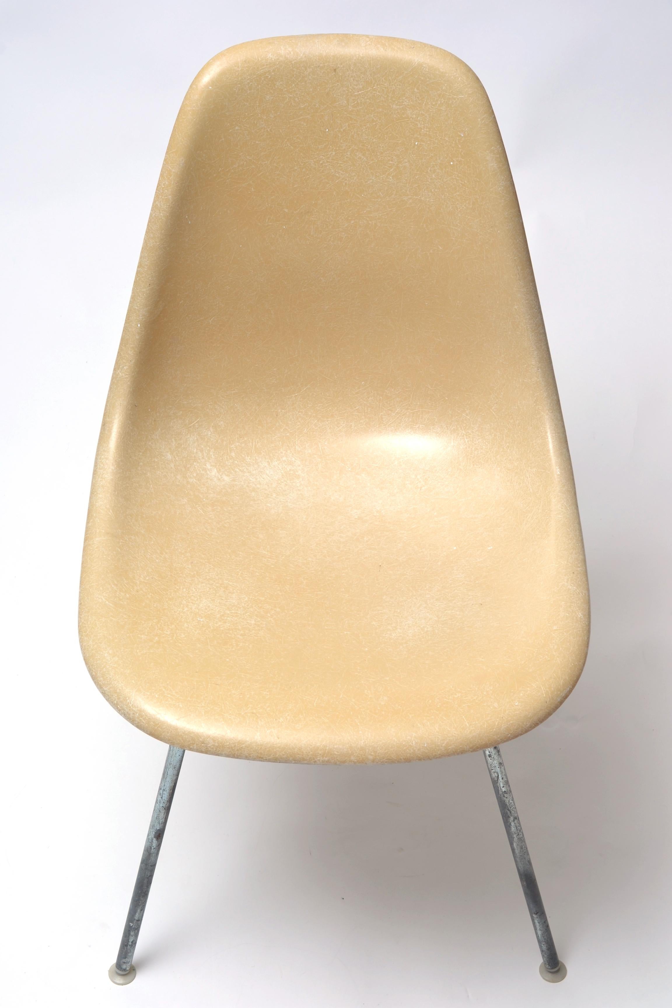 Mid-20th Century Herman Miller Eames Parchment DSX Fiberglass Shell Chair