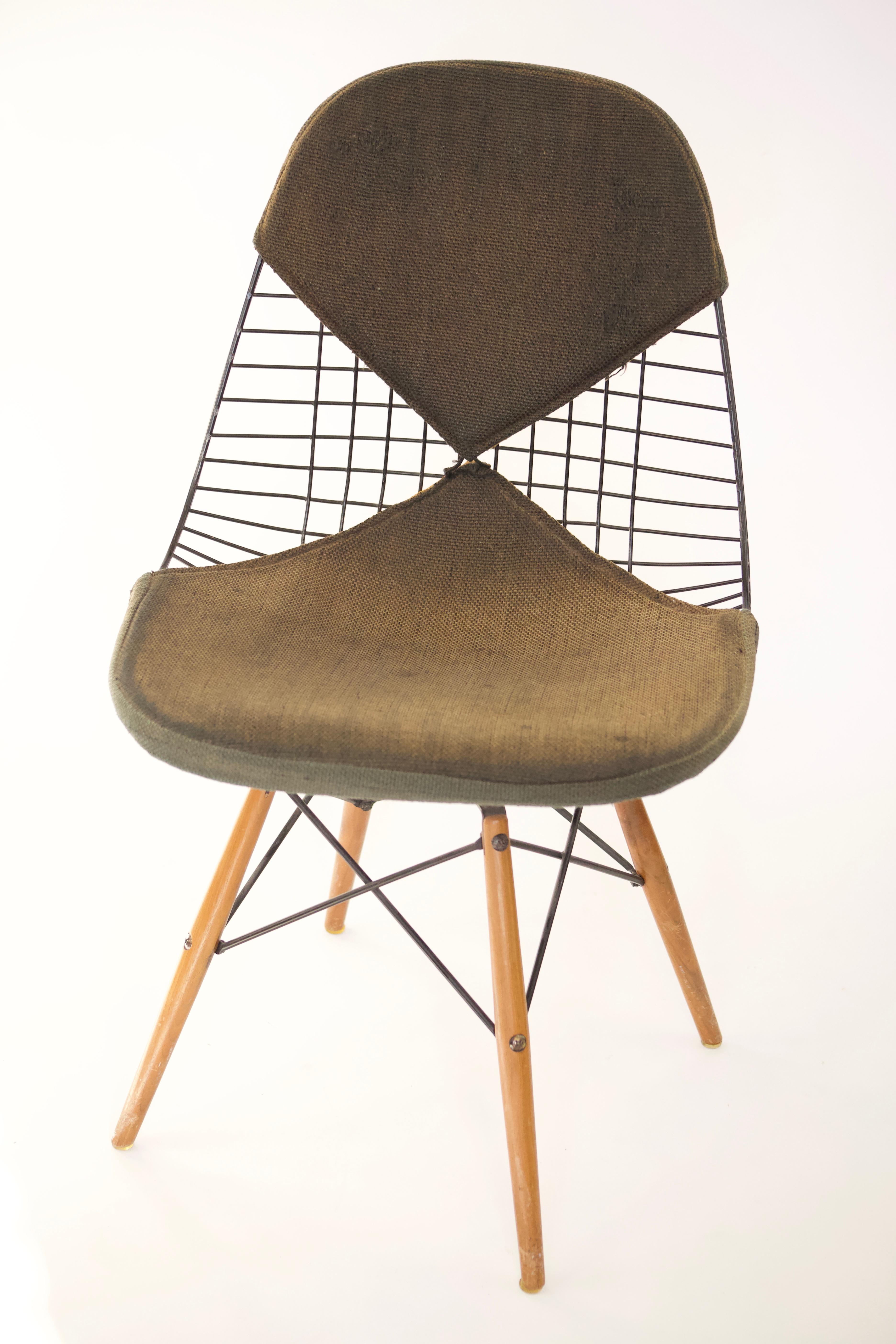 Mid-Century Modern Herman Miller Eames PKW-2 Wire Chair with Swivel Dowel Base