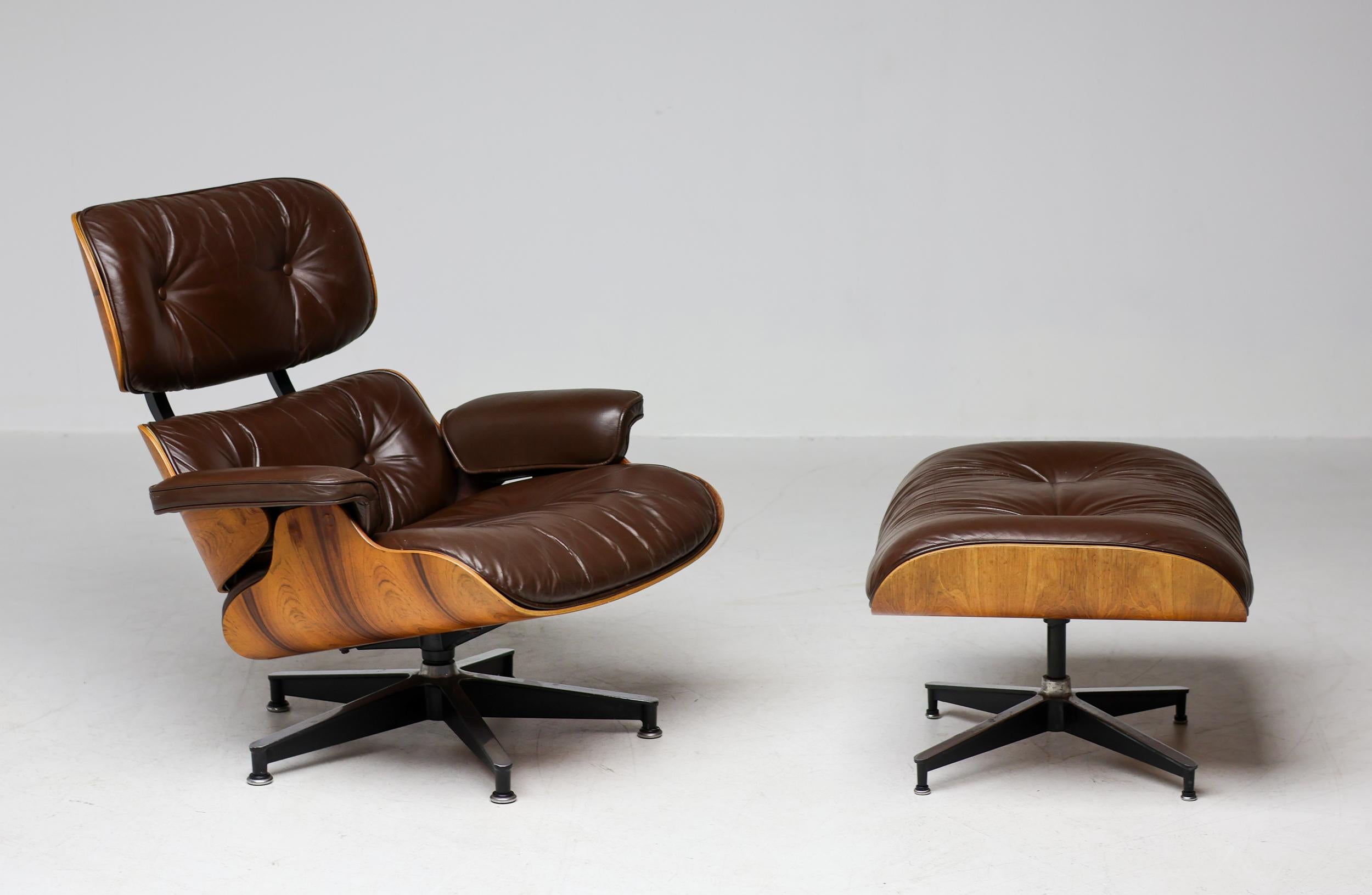 Aluminum Herman Miller Eames Rosewood 670/671 Lounge Chair and Ottoman, 1975